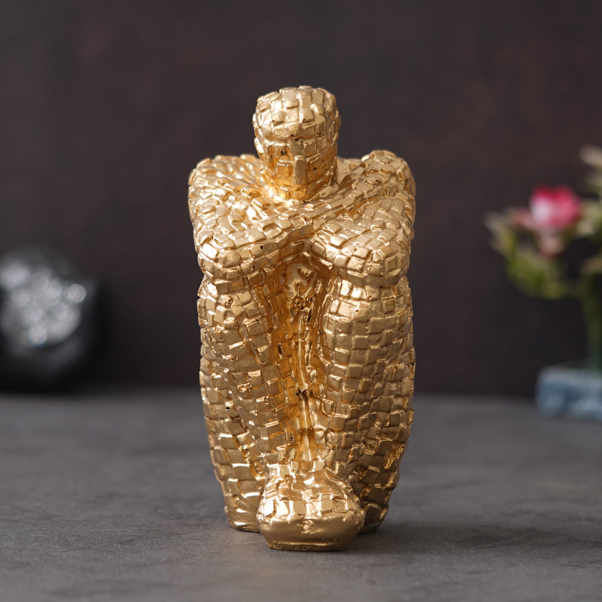 eCraftIndia Golden Polyresin Handcrafted Thinking Man Statue Human Figurine 5