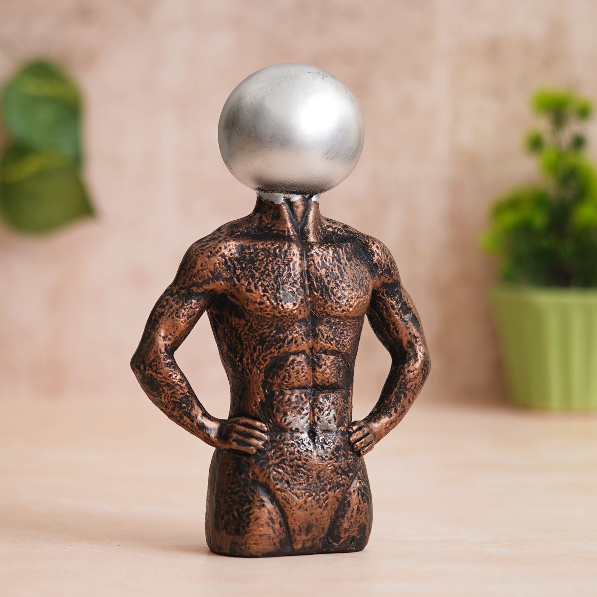 eCraftIndia Copper, Silver Polyresin Men Statue Round Sign On Face Human Figurine Decorative Showpiece