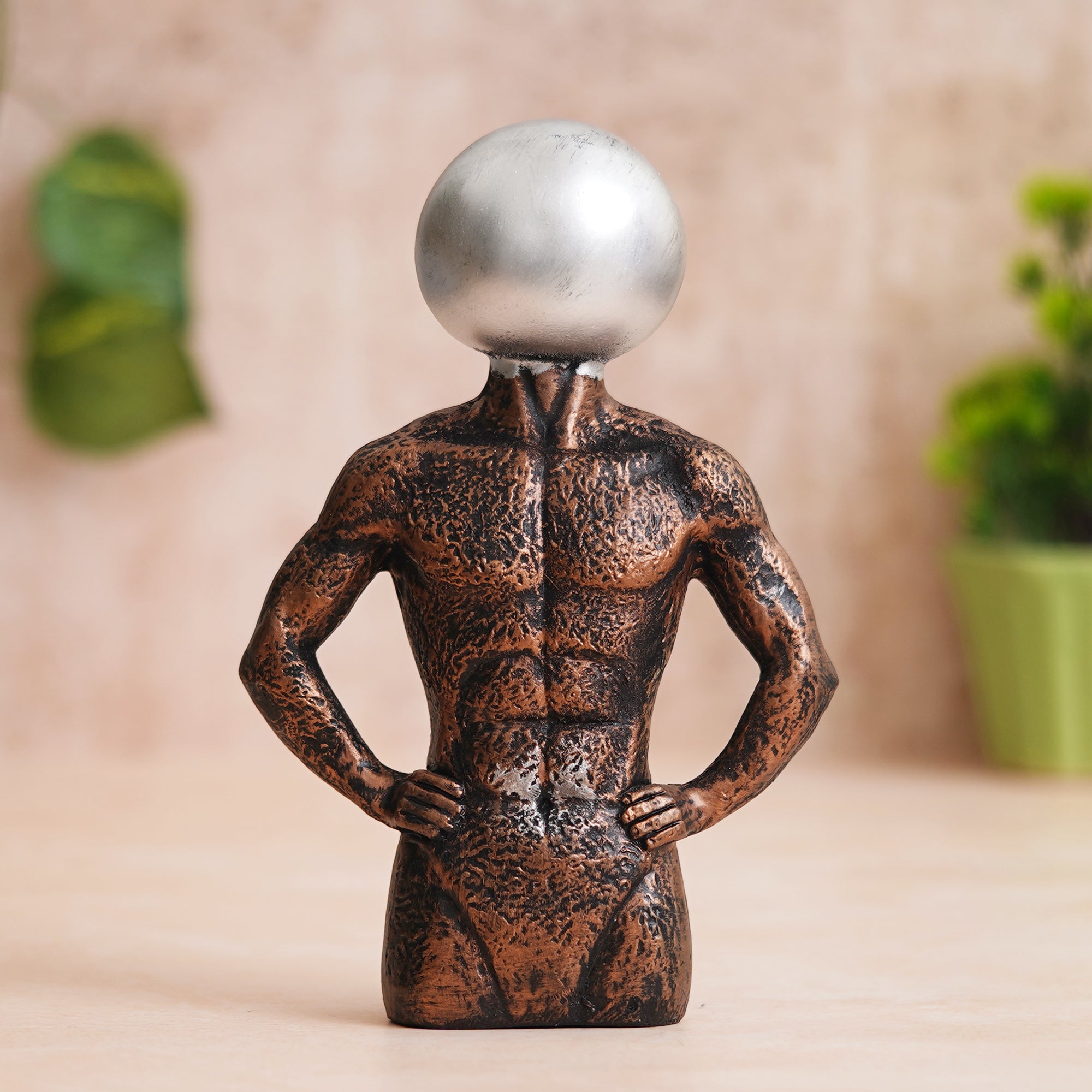 eCraftIndia Copper, Silver Polyresin Men Statue Round Sign On Face Human Figurine Decorative Showpiece 1