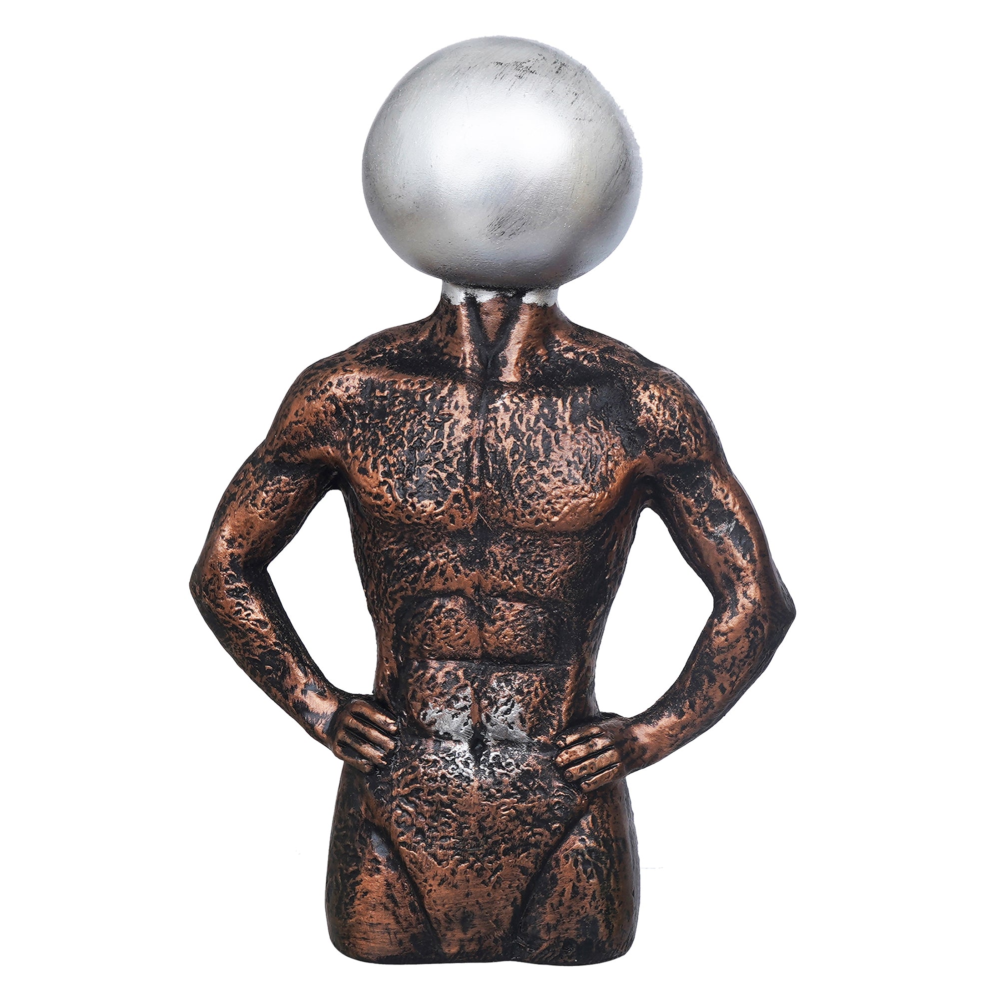 eCraftIndia Copper, Silver Polyresin Men Statue Round Sign On Face Human Figurine Decorative Showpiece 2