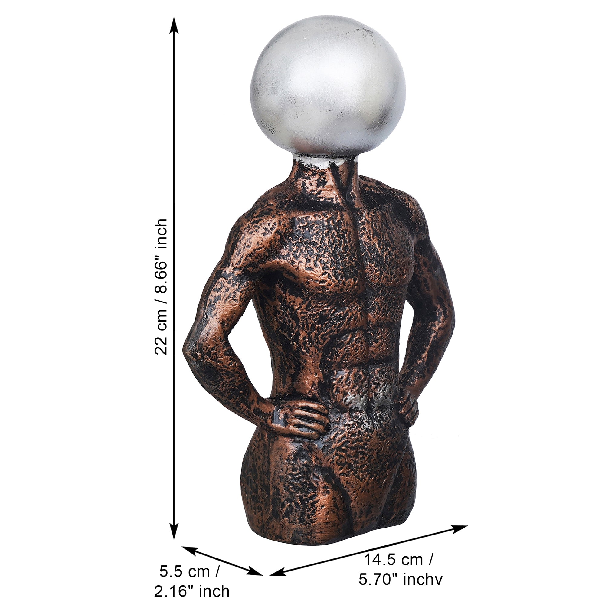 eCraftIndia Copper, Silver Polyresin Men Statue Round Sign On Face Human Figurine Decorative Showpiece 3