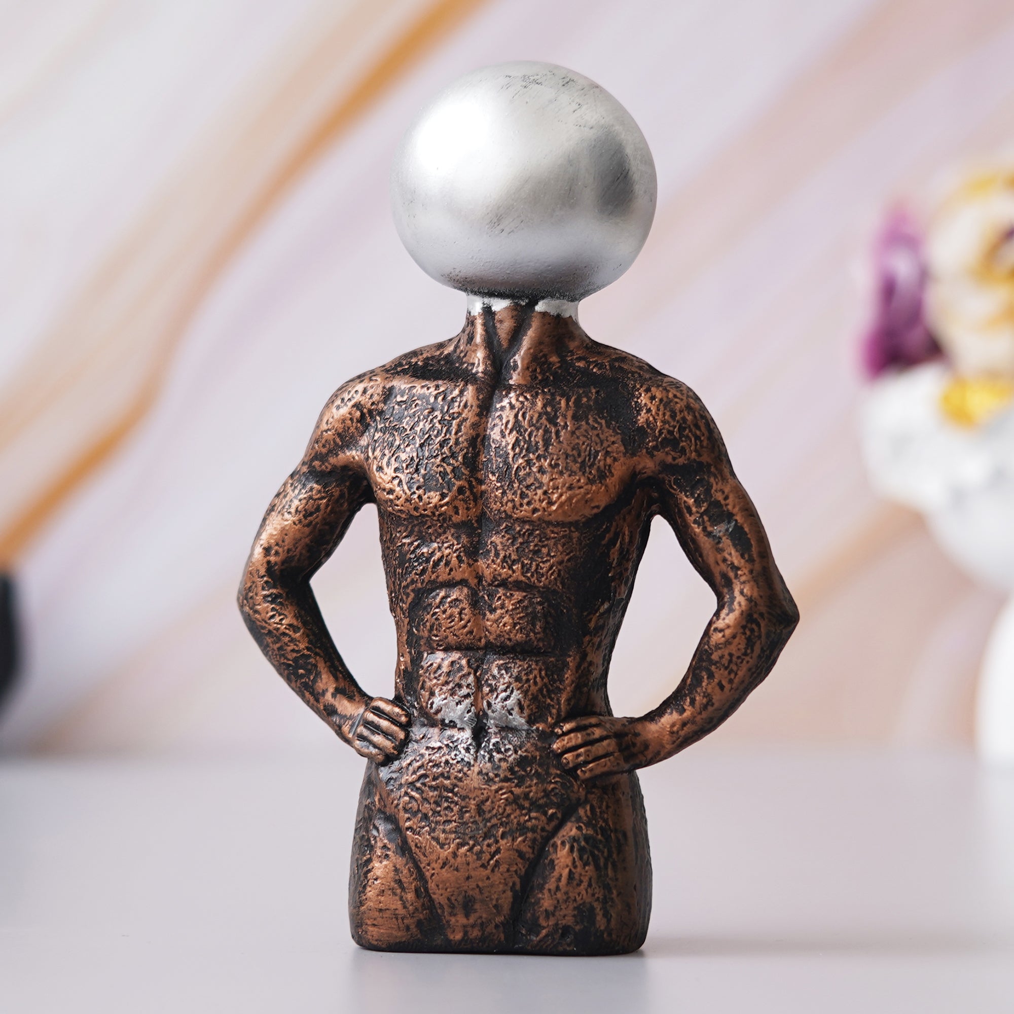 eCraftIndia Copper, Silver Polyresin Men Statue Round Sign On Face Human Figurine Decorative Showpiece 5