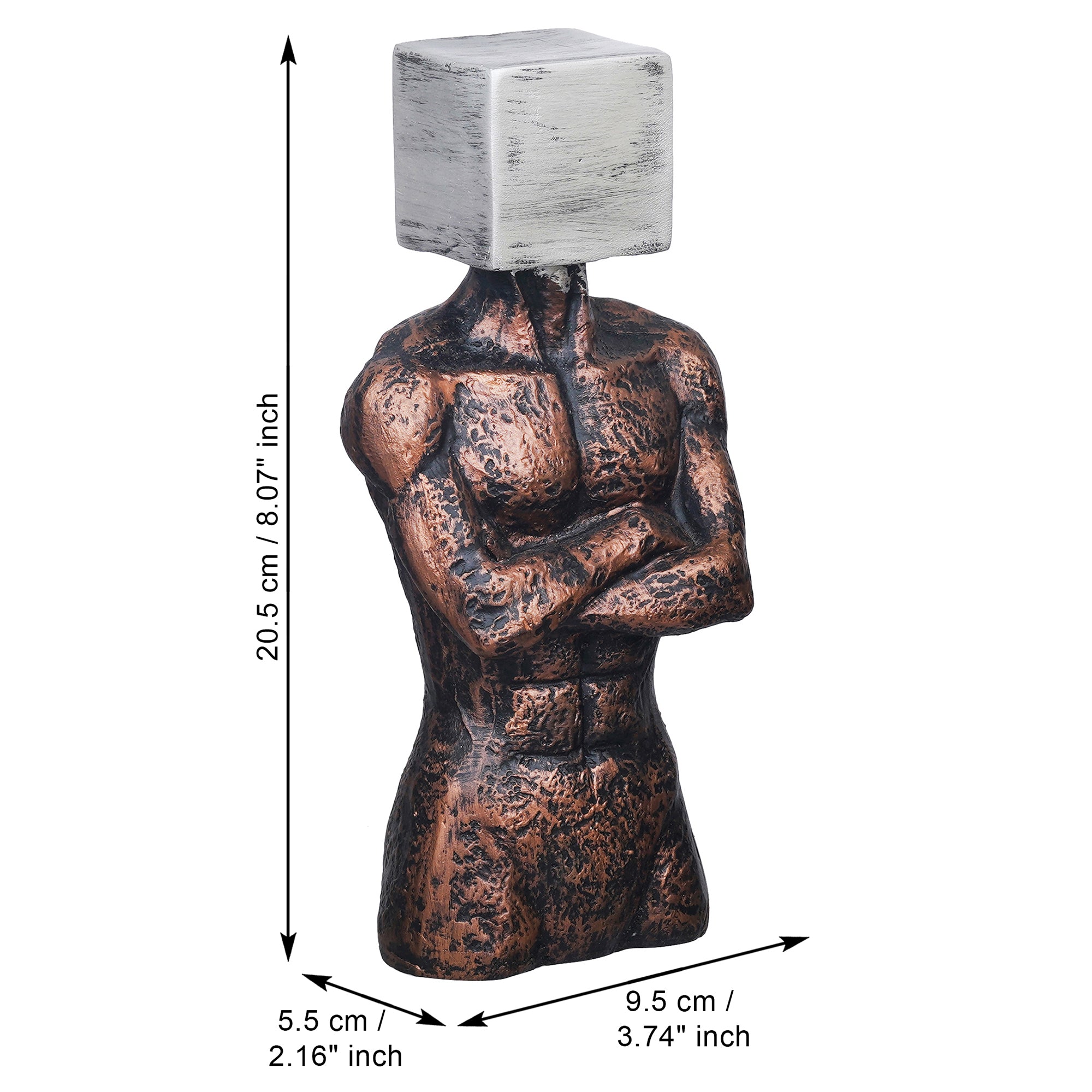 eCraftIndia Copper, Silver Polyresin Men Statue Square Sign On Face Human Figurine Decorative Showpiece 3