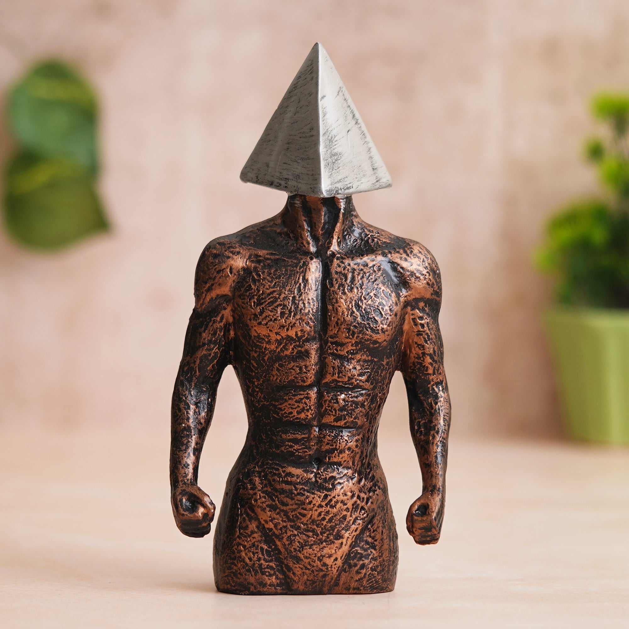 eCraftIndia Copper, Silver Polyresin Men Statue Triangle Sign On Face Human Figurine Decorative Showpiece 1