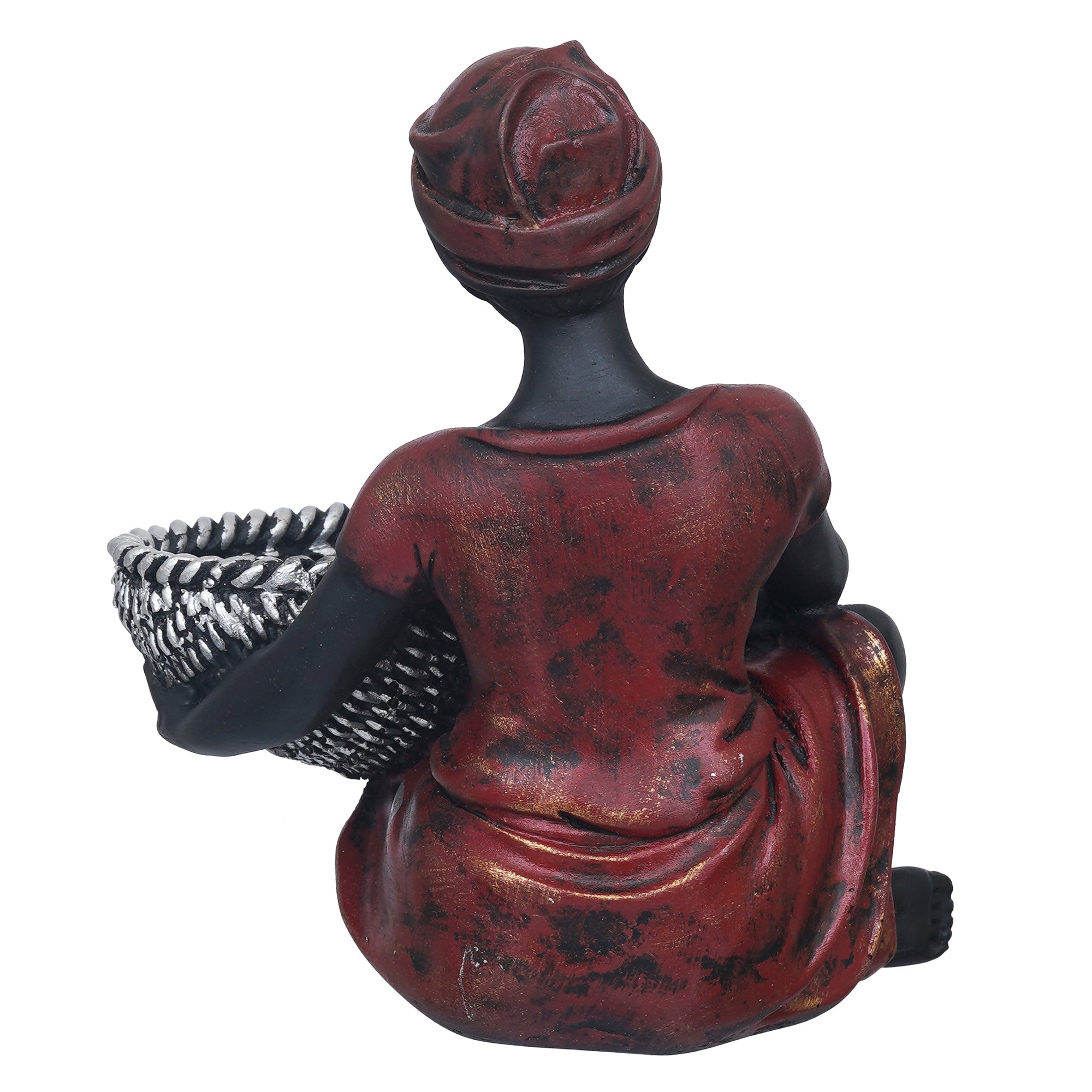 eCraftIndia Red Black Polyresin Sitting Man Statue Carrying Basket in Hands Human Figurine Decorative Showpiece 8