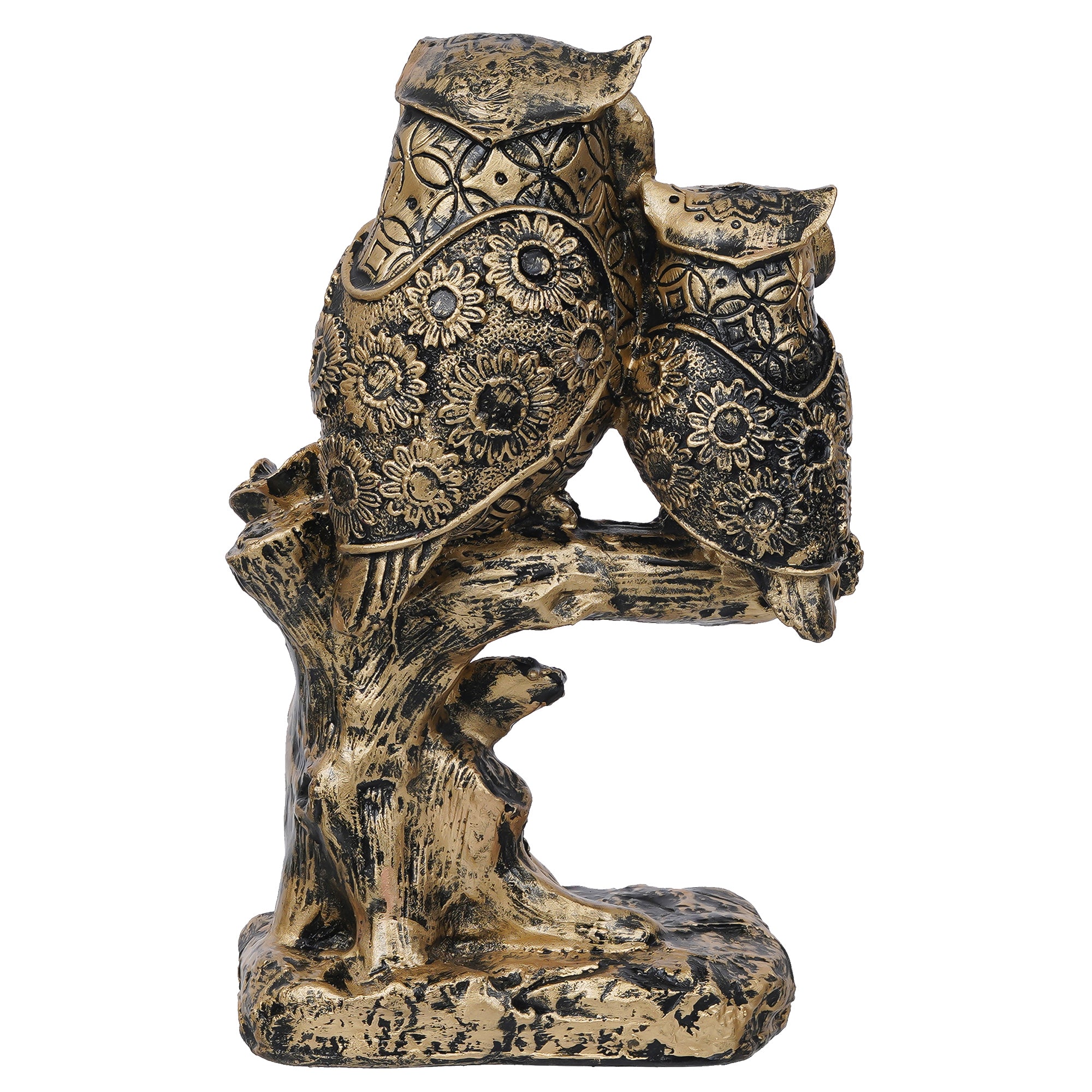 2 Bronze Owls Sitting On A Tree Branch Figurine Polyresin Bird Showpiece 4