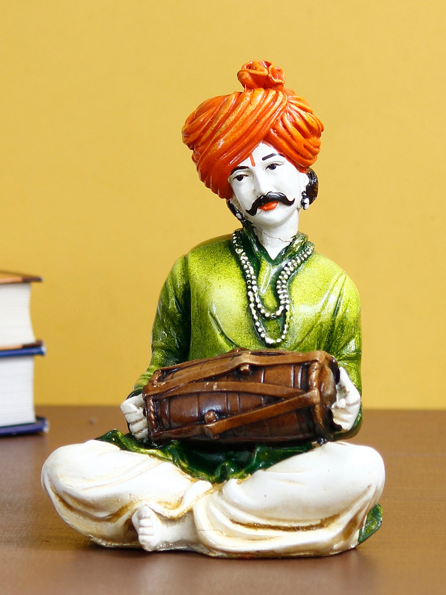 Polyresin Rajasthani Musician Men Statue Playing Dholak Human Figurines Home Decor Showpiece