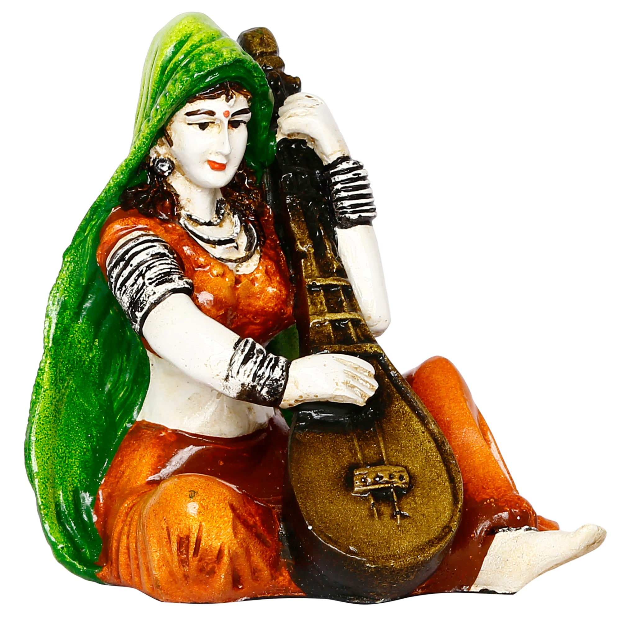 Colorful Combo of Rajasthani Craftsmen and Lady Playing a Musical Instrument Statue 4