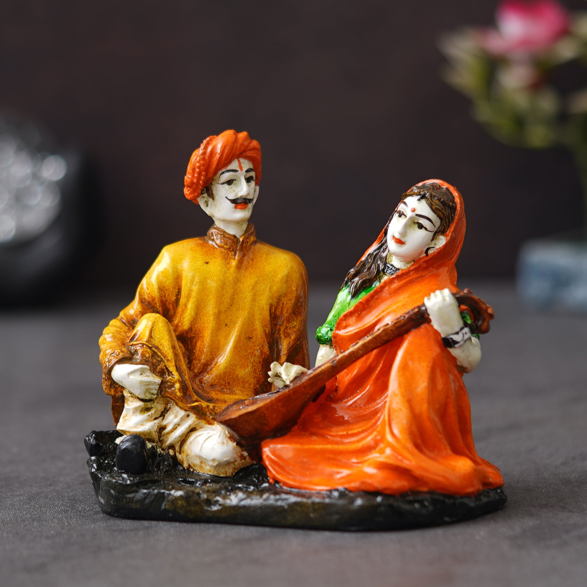 eCraftIndia Polyresin Man and Woman Playing Veena Statues Decorative Couple Showpiece 1