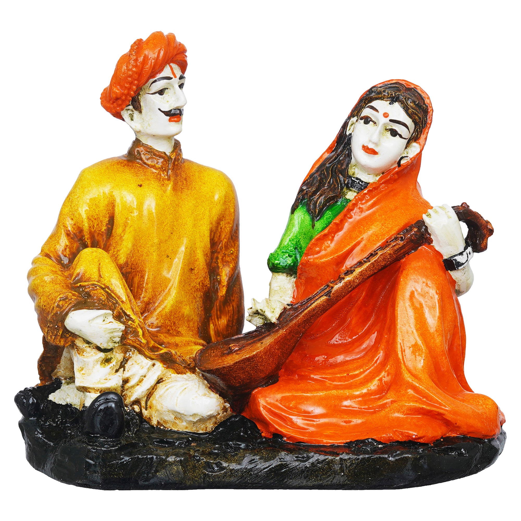 eCraftIndia Polyresin Man and Woman Playing Veena Statues Decorative Couple Showpiece 2