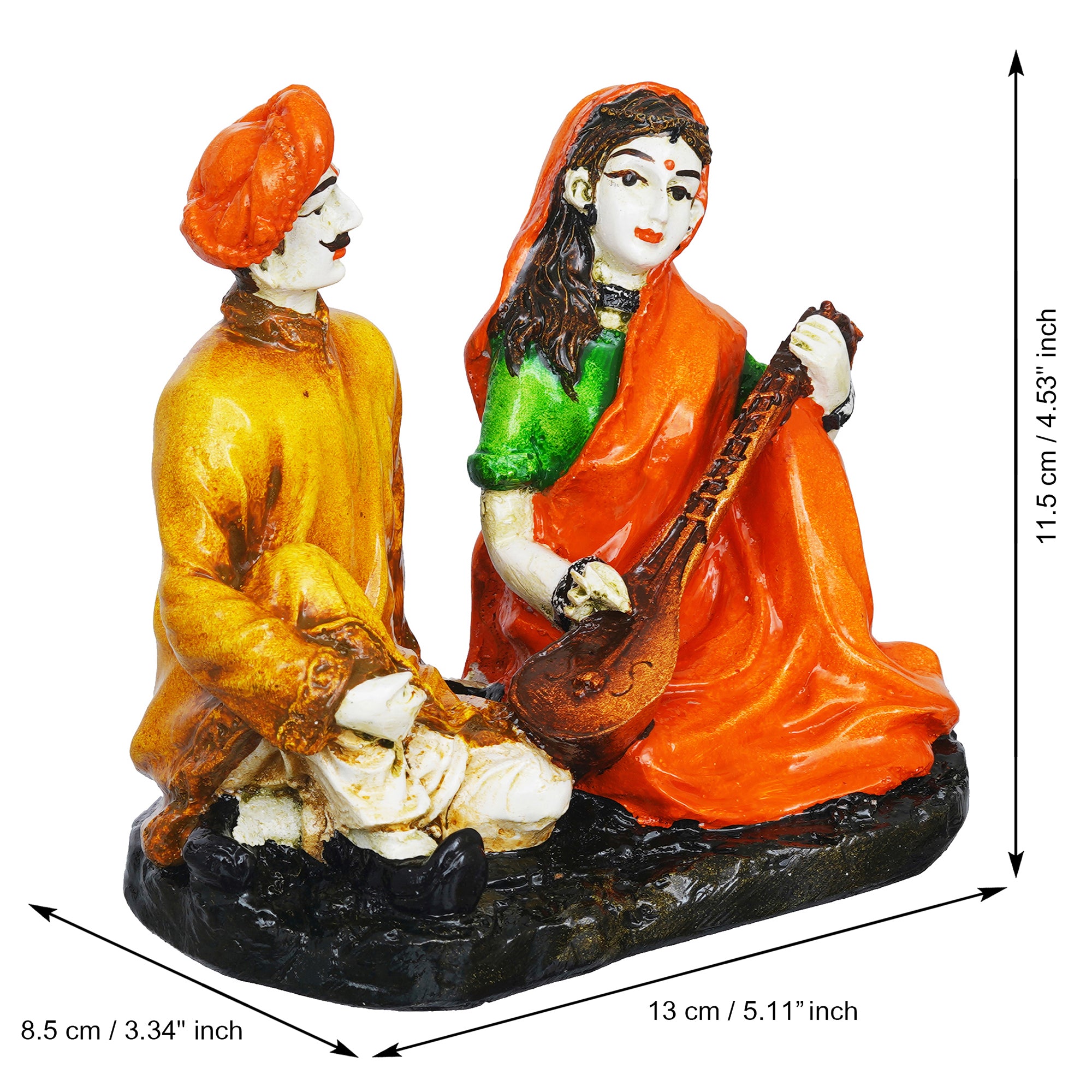 eCraftIndia Polyresin Man and Woman Playing Veena Statues Decorative Couple Showpiece 3