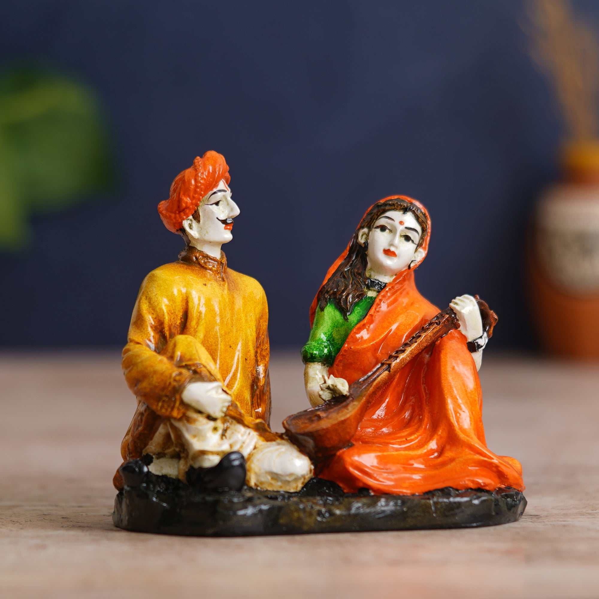 eCraftIndia Polyresin Man and Woman Playing Veena Statues Decorative Couple Showpiece 5