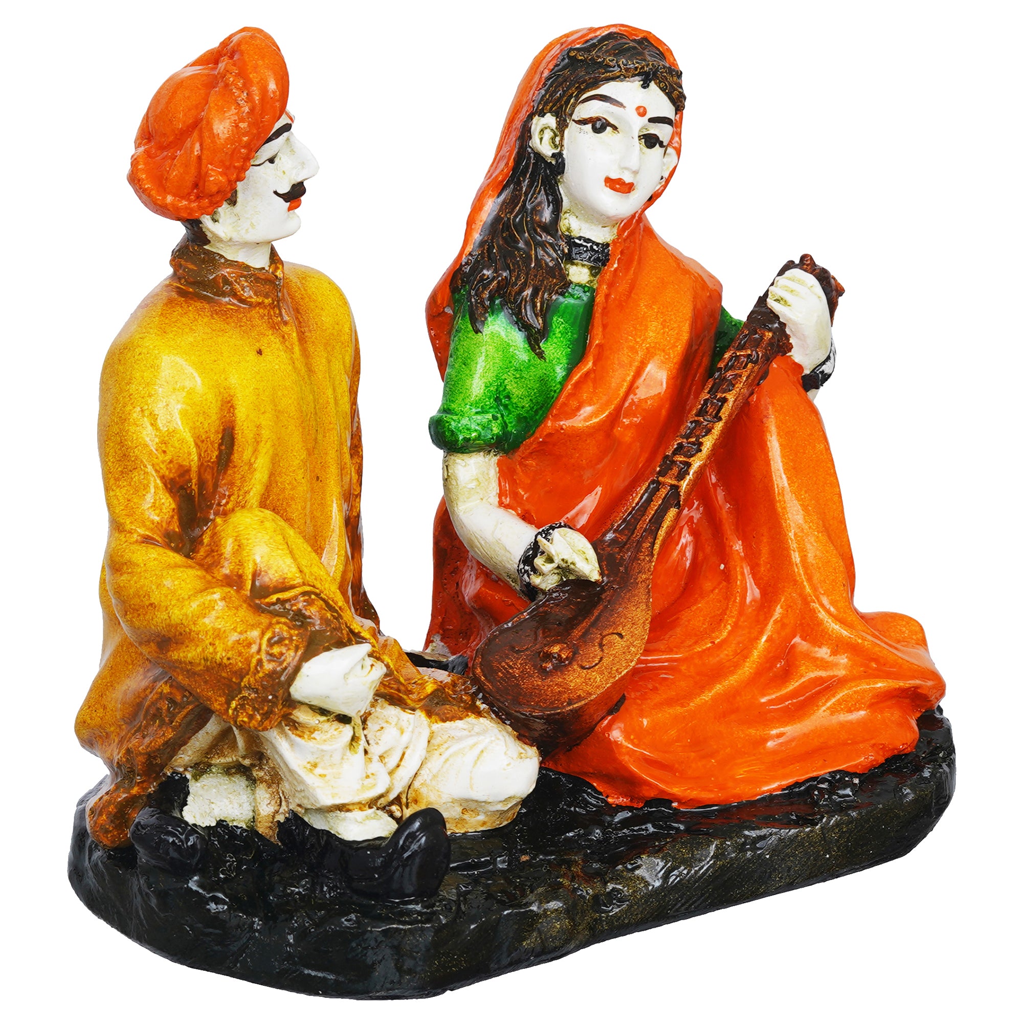 eCraftIndia Polyresin Man and Woman Playing Veena Statues Decorative Couple Showpiece 6