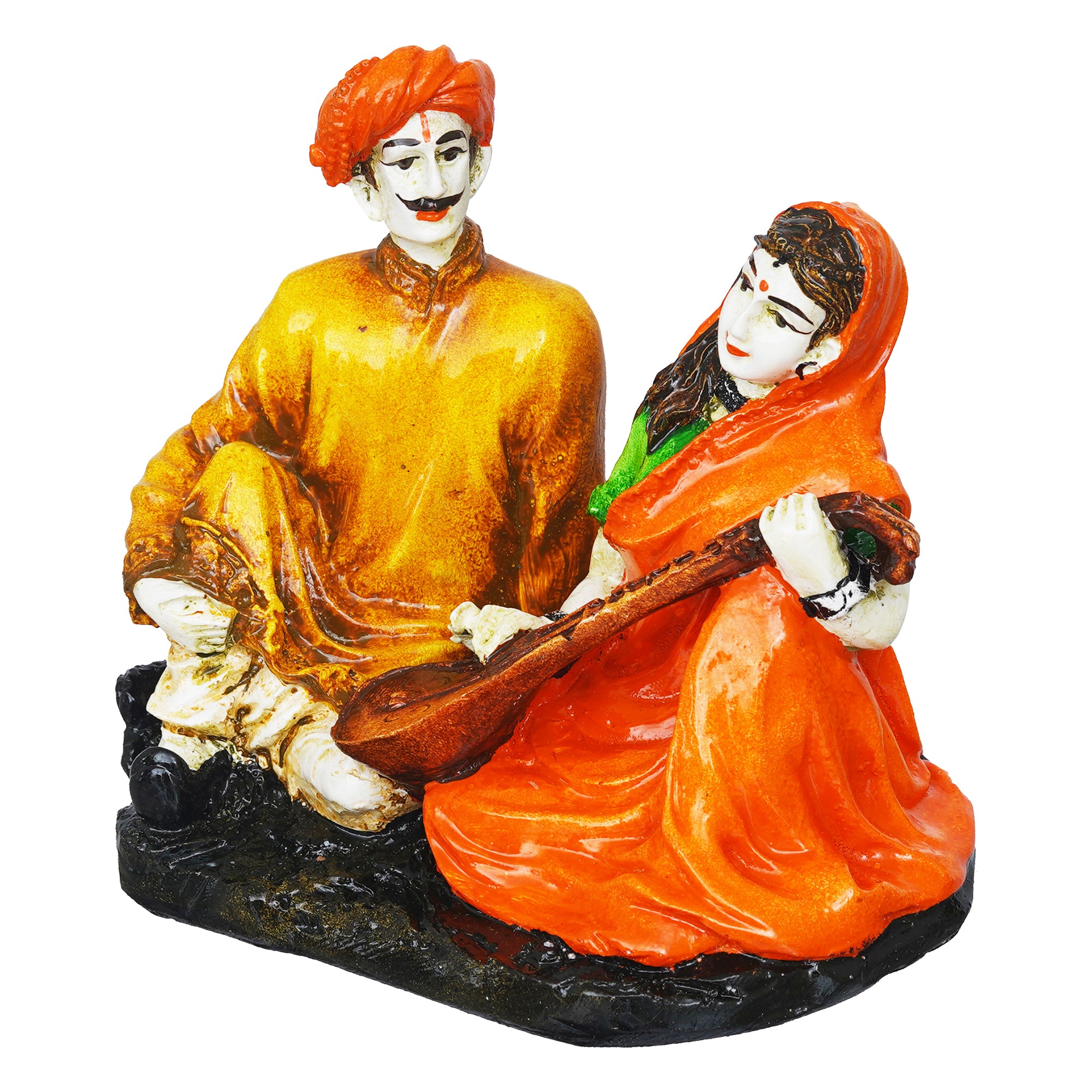 eCraftIndia Polyresin Man and Woman Playing Veena Statues Decorative Couple Showpiece 7