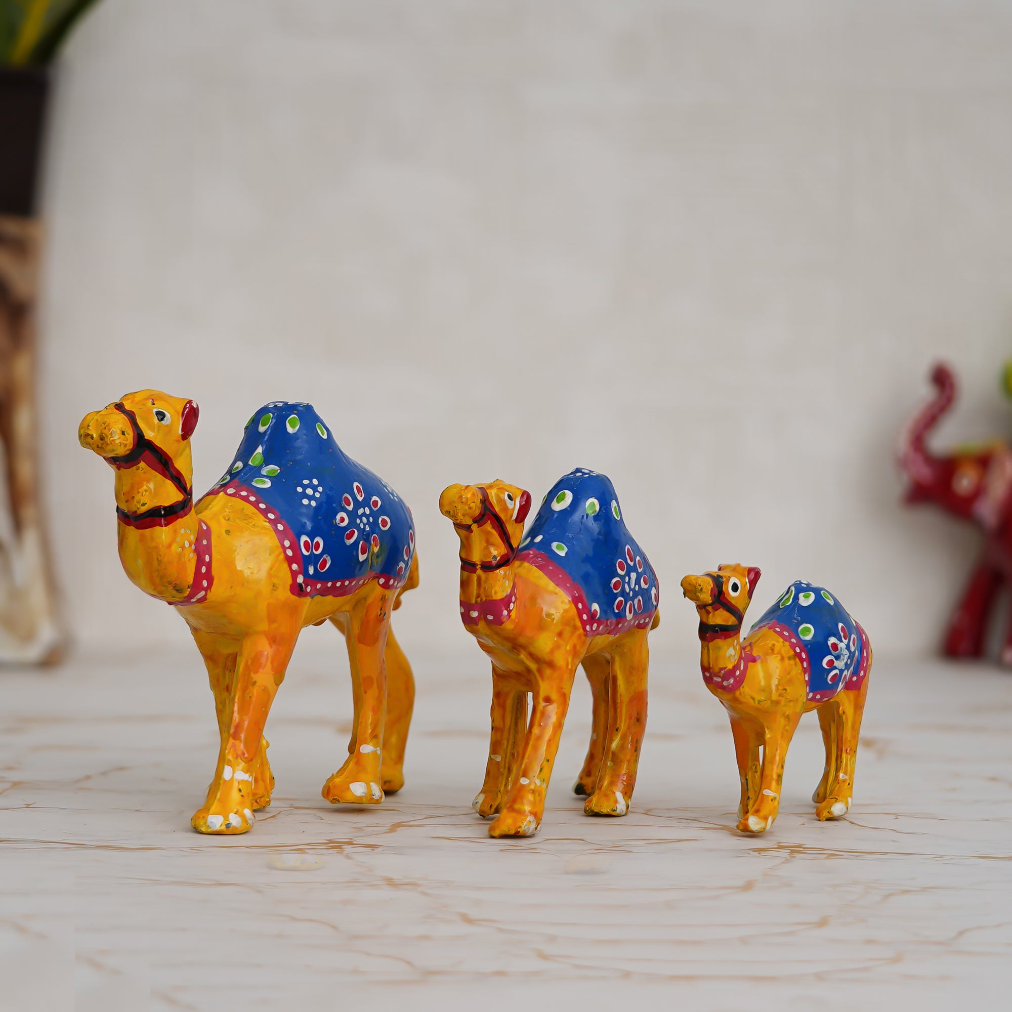 Set of 3 Decorative Camel Showpiece Animal Figurines- Multicolor