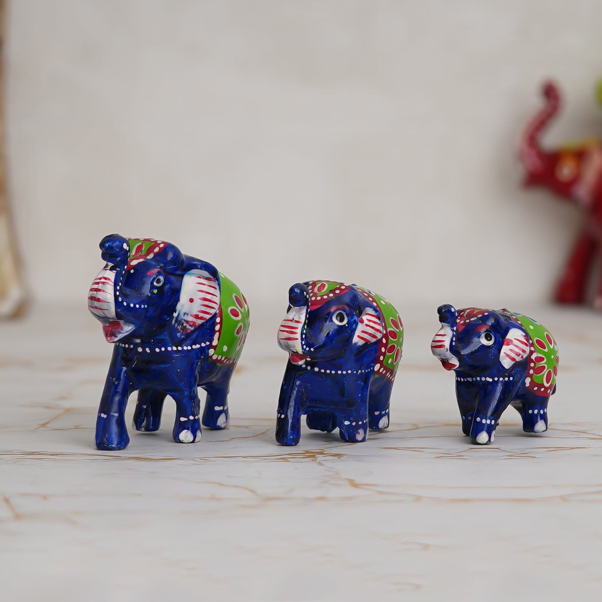 Set of 3 Decorative Elephant Showpiece Animal Figurines- Multicolor