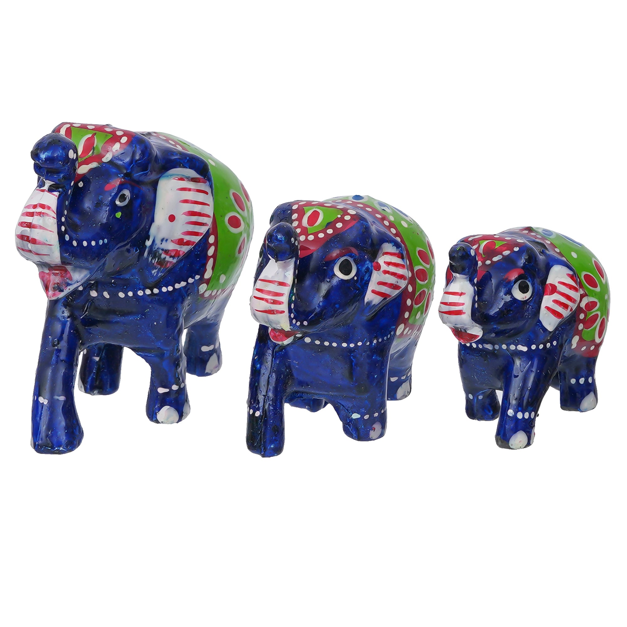 Set of 3 Decorative Elephant Showpiece Animal Figurines- Multicolor 2