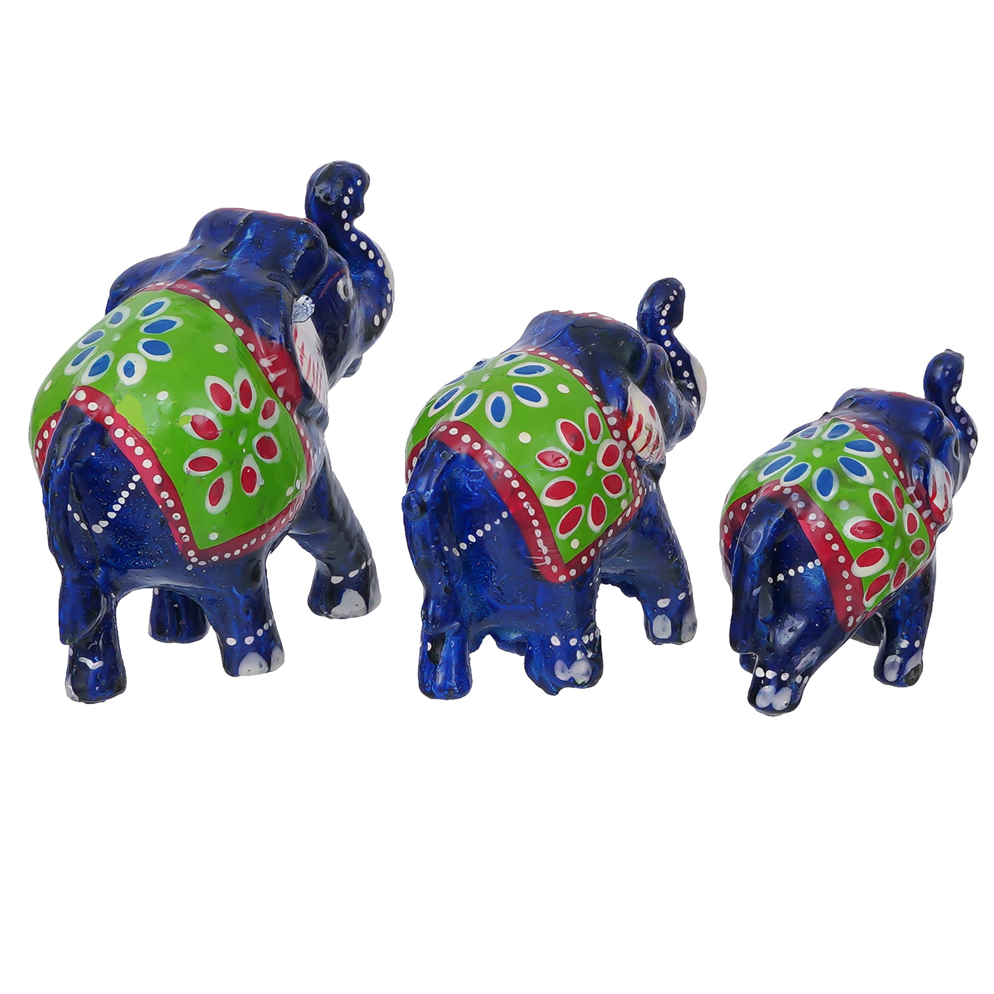 Set of 3 Decorative Elephant Showpiece Animal Figurines- Multicolor 3