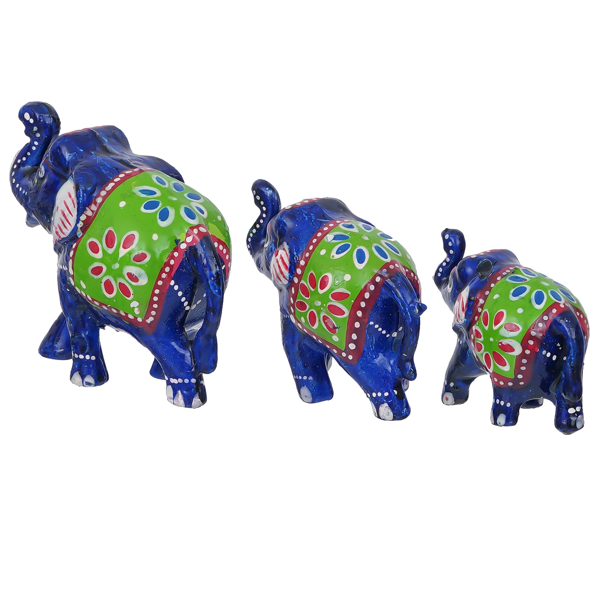 Set of 3 Decorative Elephant Showpiece Animal Figurines- Multicolor 4