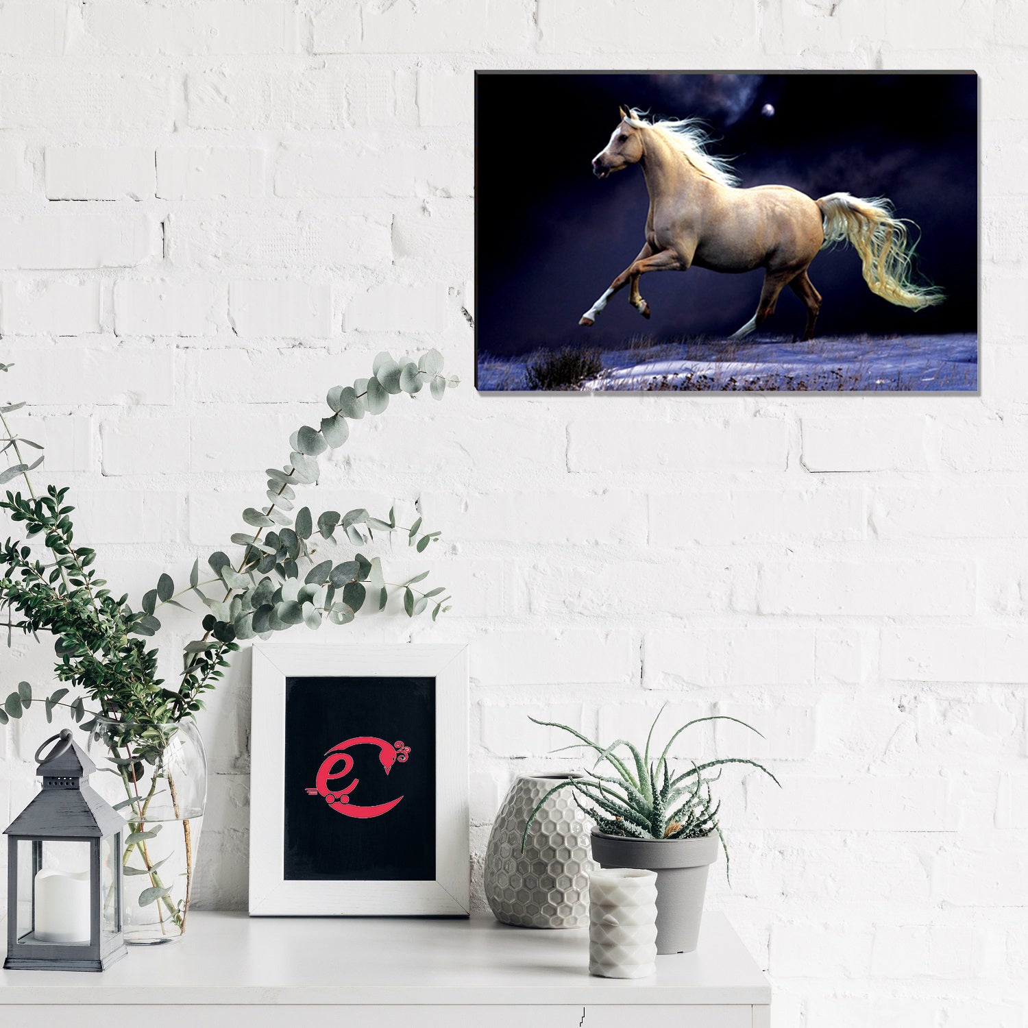 6MM MDF Running White Horse Satin Matt Texture UV Art Painting 1