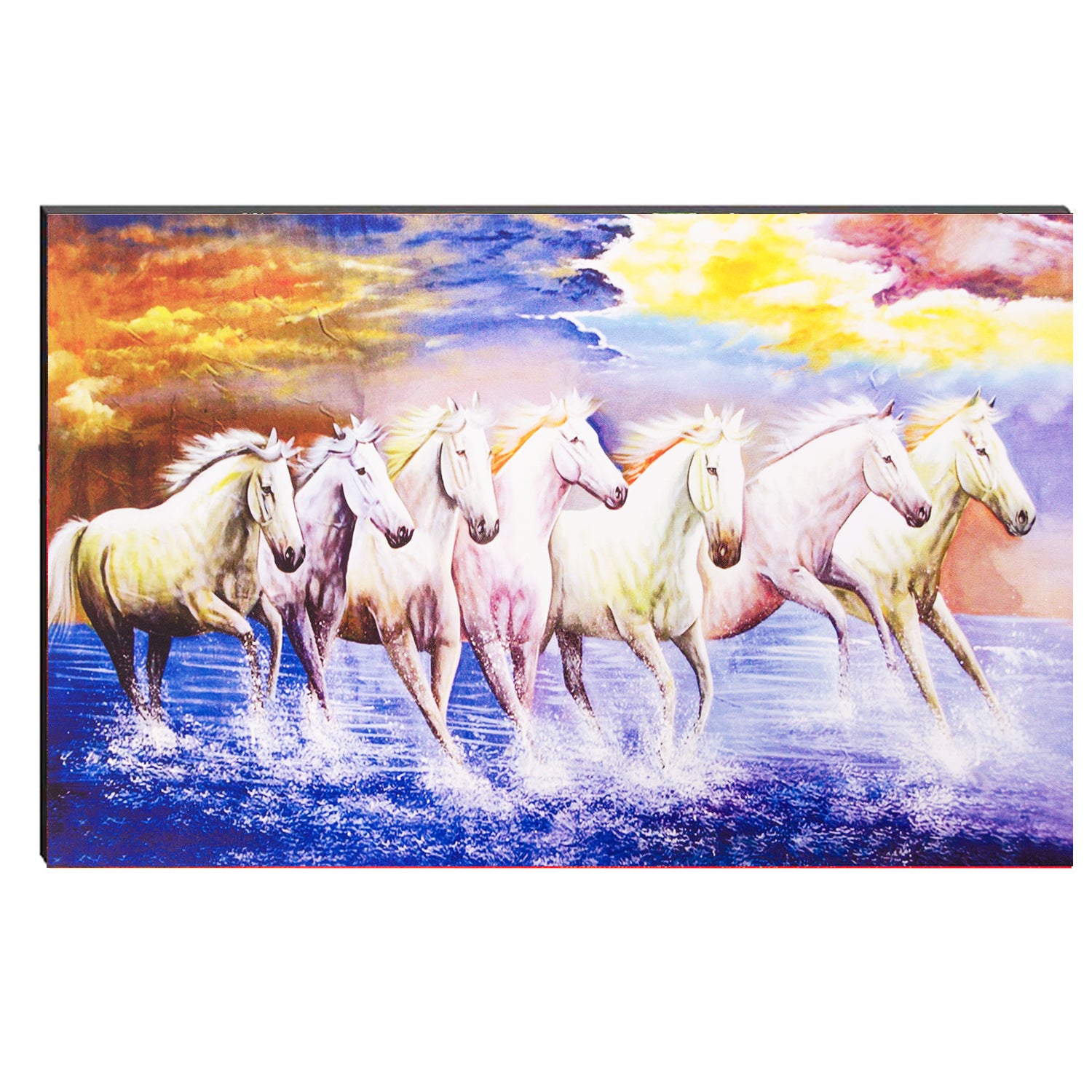 6MM MDF Lucky 7 Running Horses Satin Matt Texture UV Art Painting