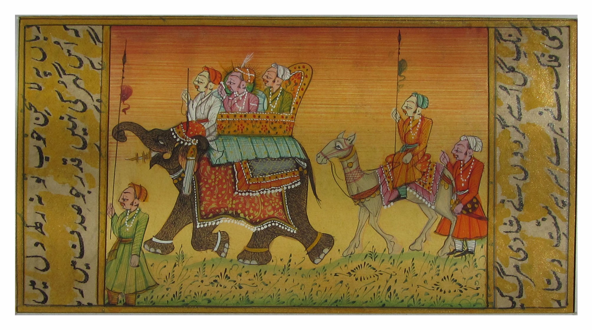 Procession with Elephant and Camel Original Art Paper Painting