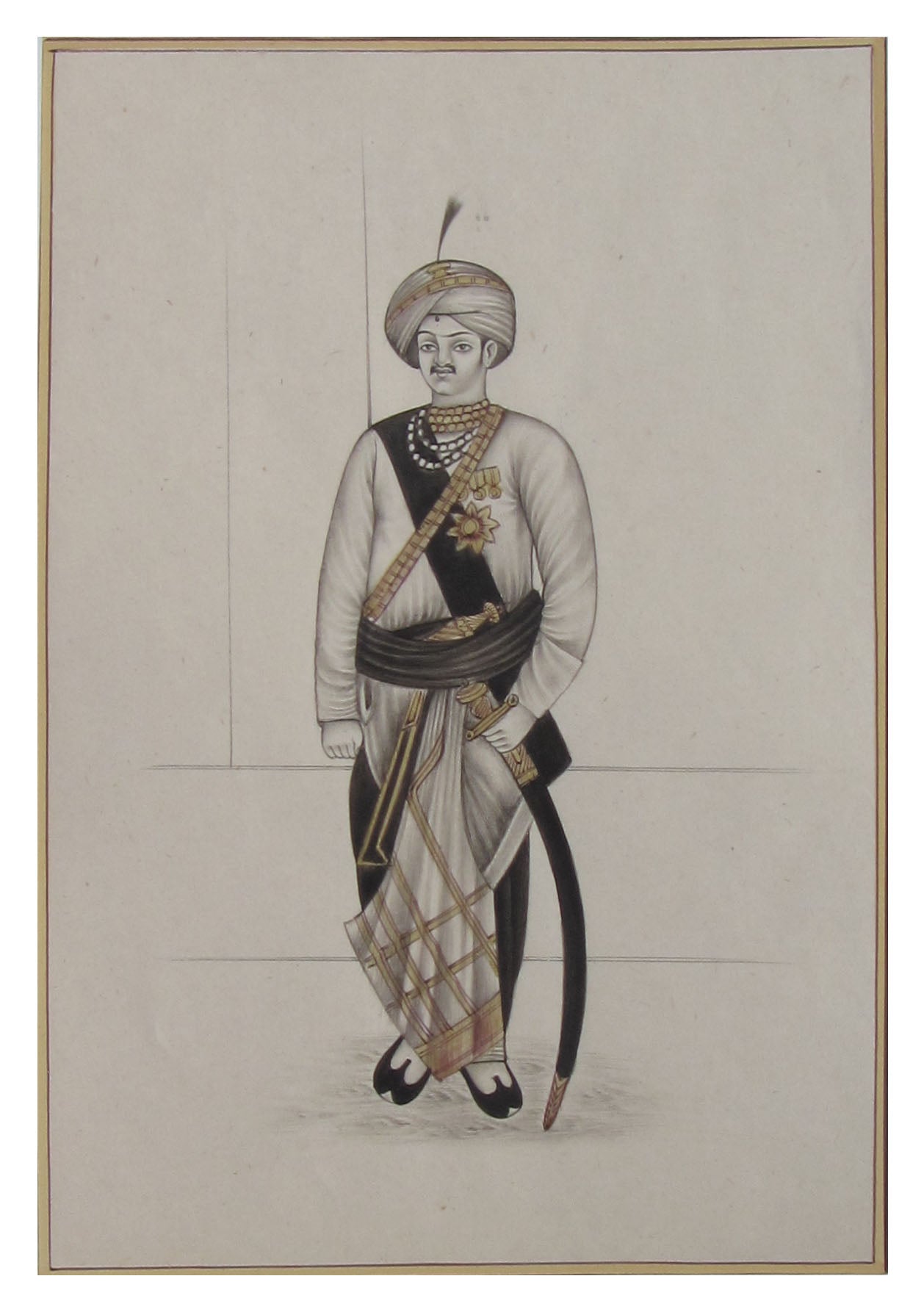 Rajput King with Sword Original Art Paper Painting