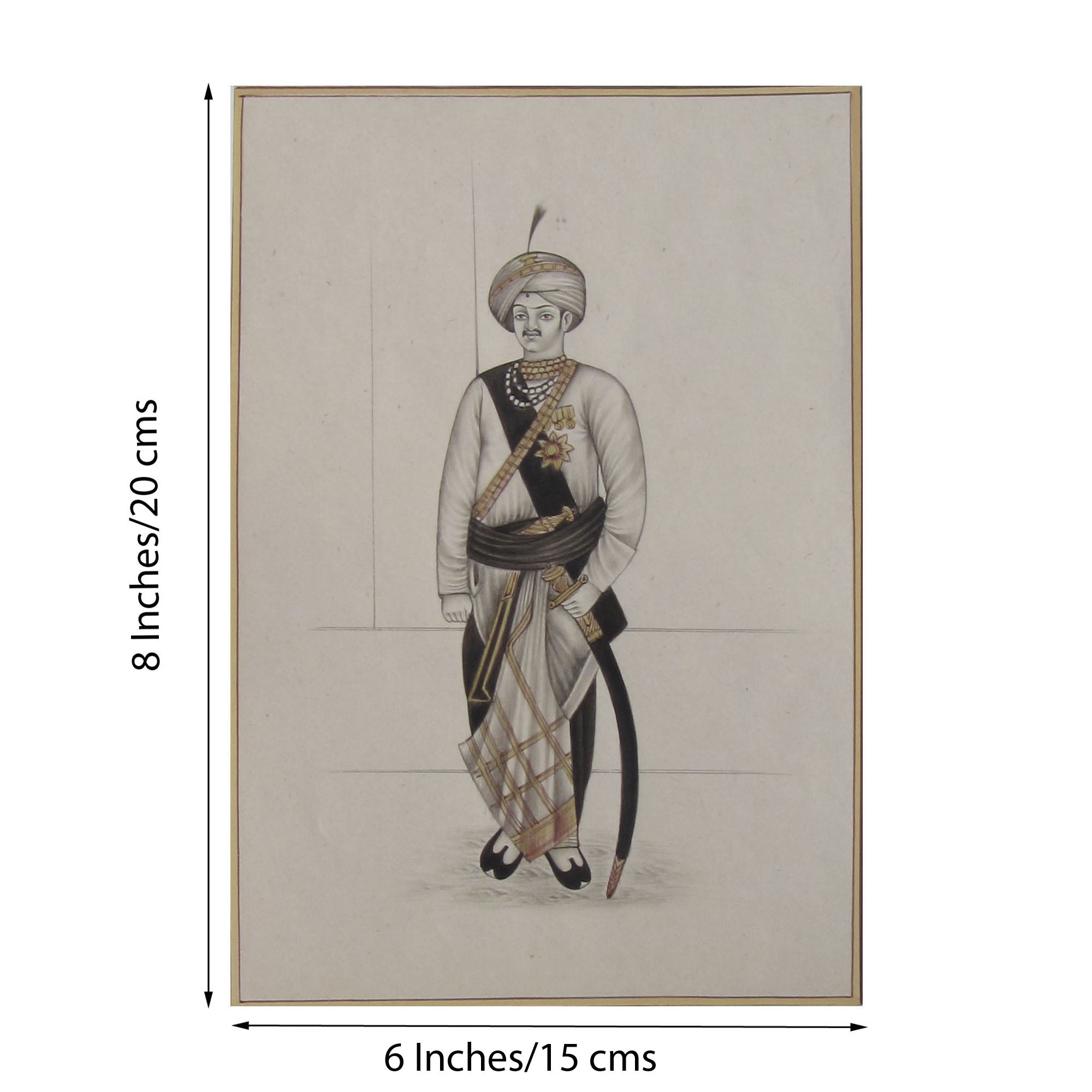 Rajput King with Sword Original Art Paper Painting 1