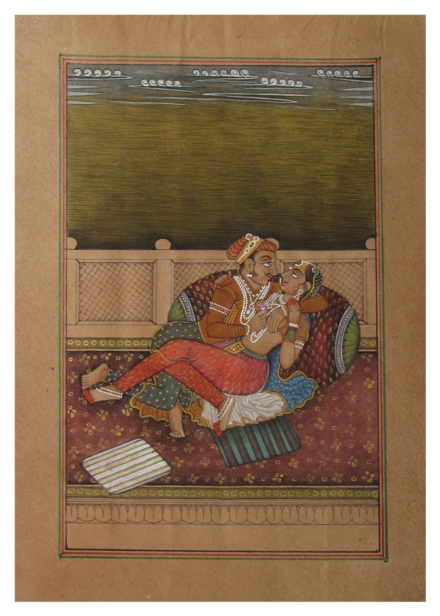 Splendid Mughal Couple Original Art Paper Painting