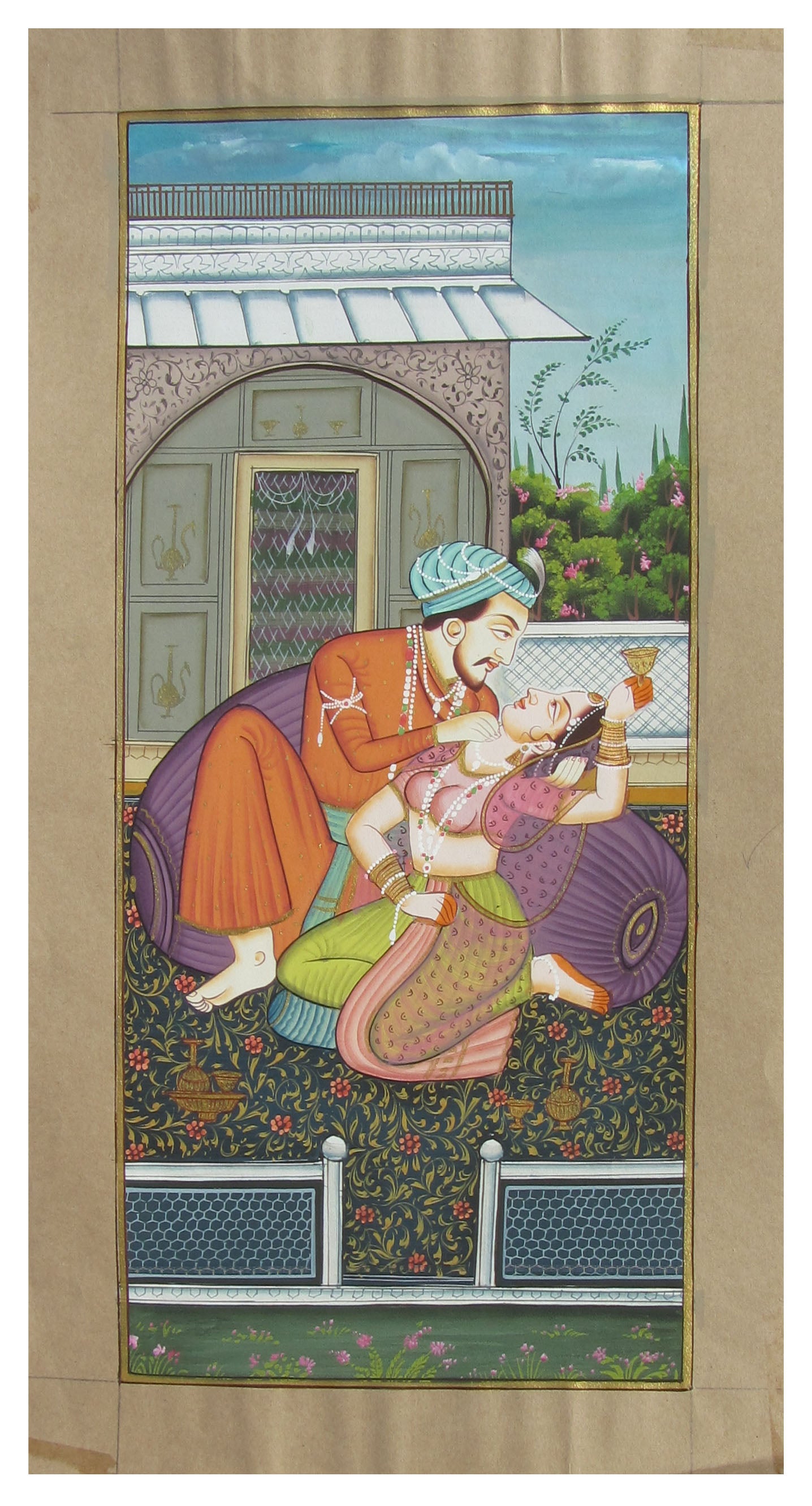 Magnificient Mughal Love Scene Original Art Paper Painting