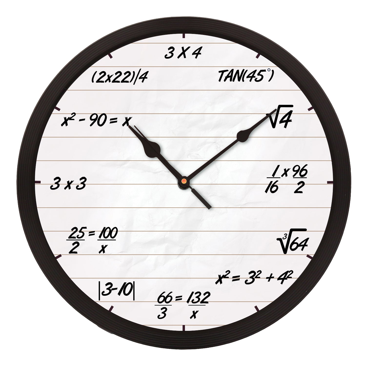 Black Plastic Round Shape Analog "Math Equations" Designer Wall Clock