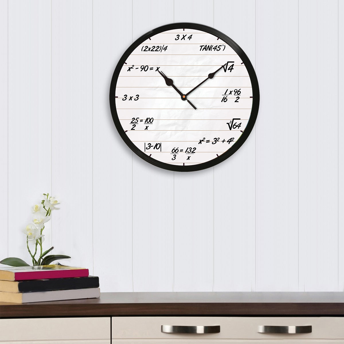 Black Plastic Round Shape Analog "Math Equations" Designer Wall Clock 1