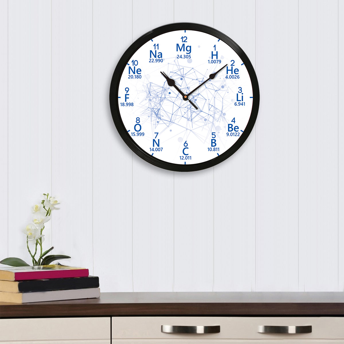 Black Plastic Round Shape "scientific Periodic Table 12 Elements Name" Designer Wall Clock 1