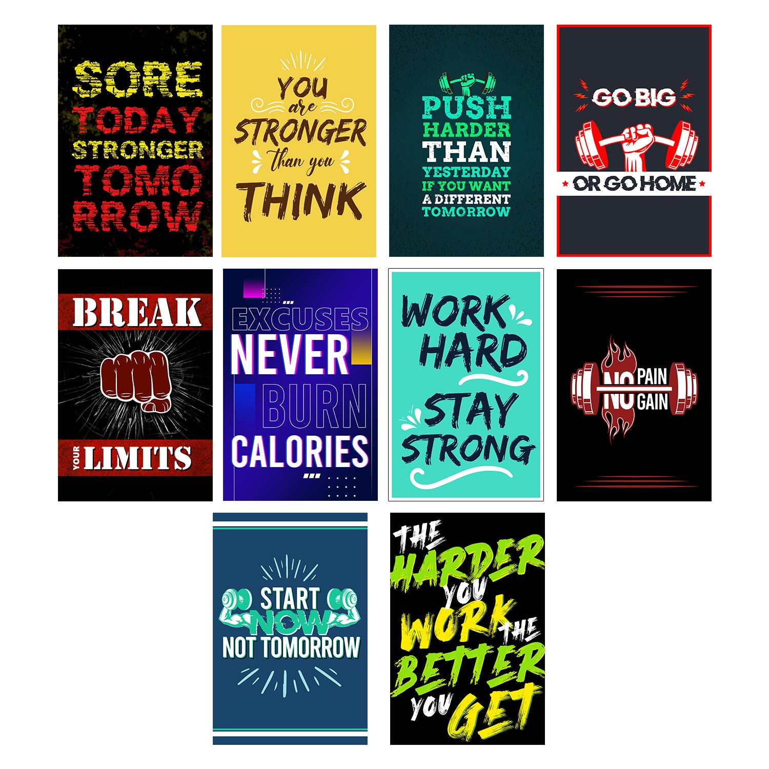 Set of 10 Motivational Quotes High Quality Printed 300 GSM Posters with Glue Drops