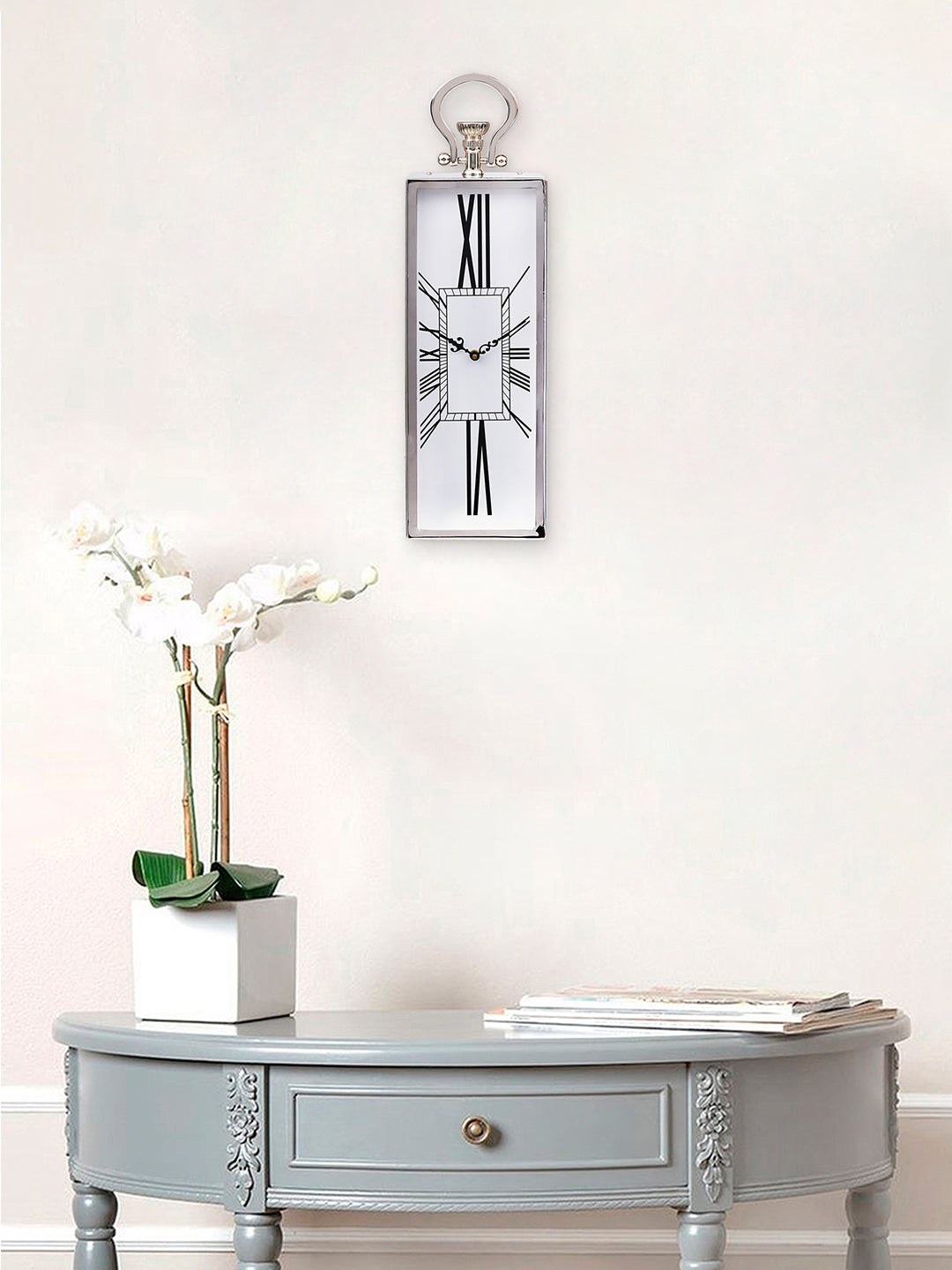 Iron Silver Color Rectangle Wall Mounted Wall Clock (52*16 cm), Made in India 1