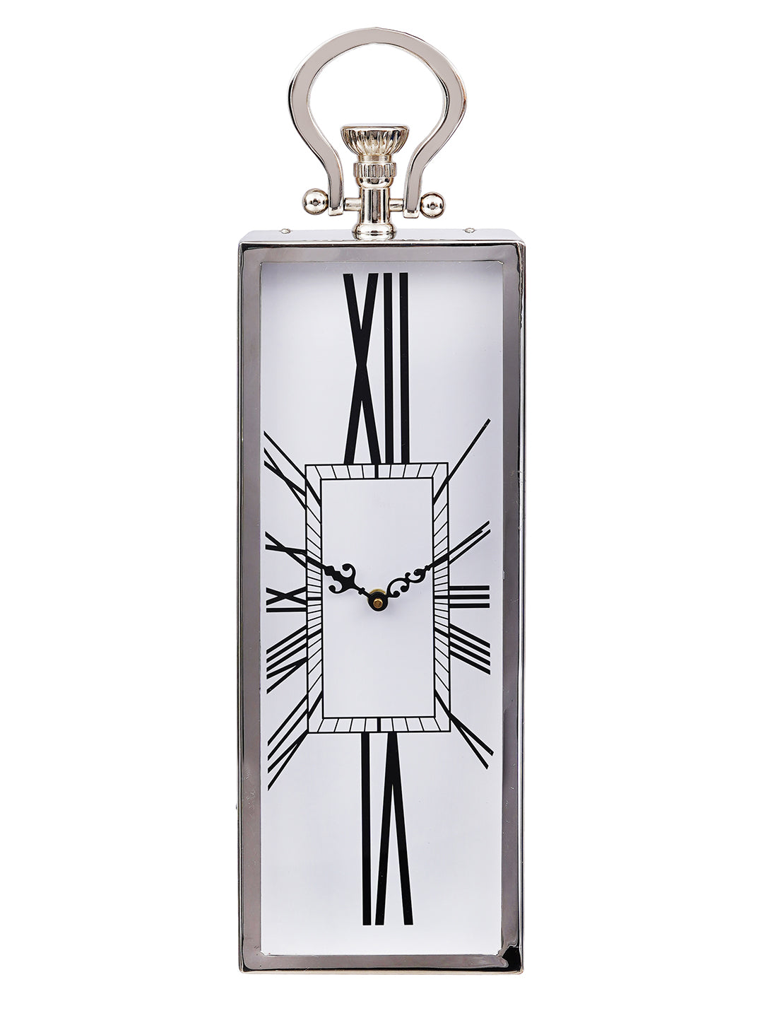 Iron Silver Color Rectangle Wall Mounted Wall Clock (52*16 cm), Made in India