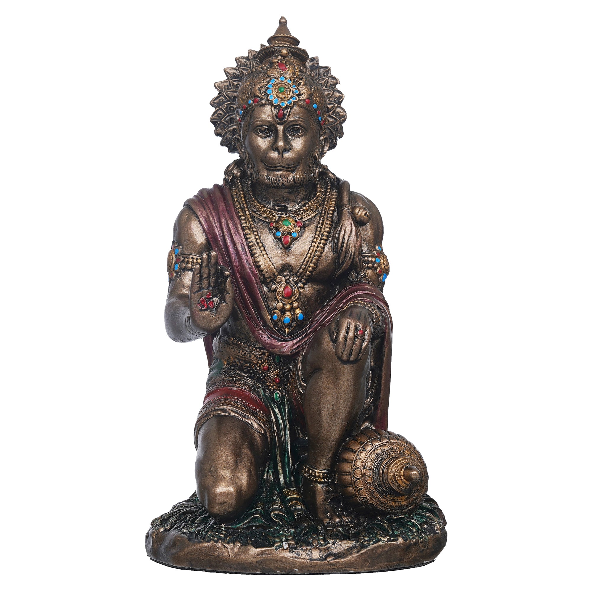 eCraftIndia Rustic Gold Blessing Hanuman Statue Sitting with Gada 2