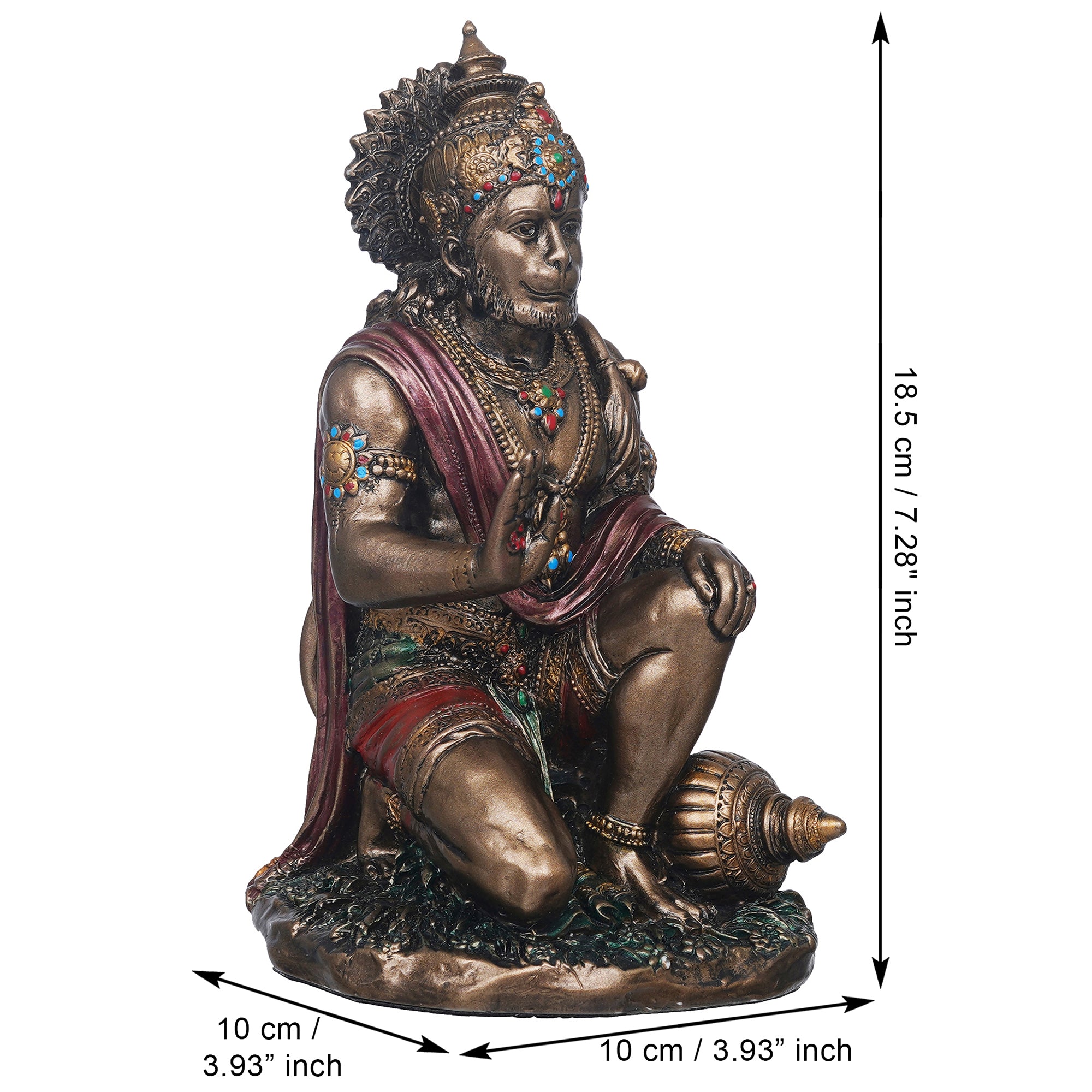 eCraftIndia Rustic Gold Blessing Hanuman Statue Sitting with Gada 3