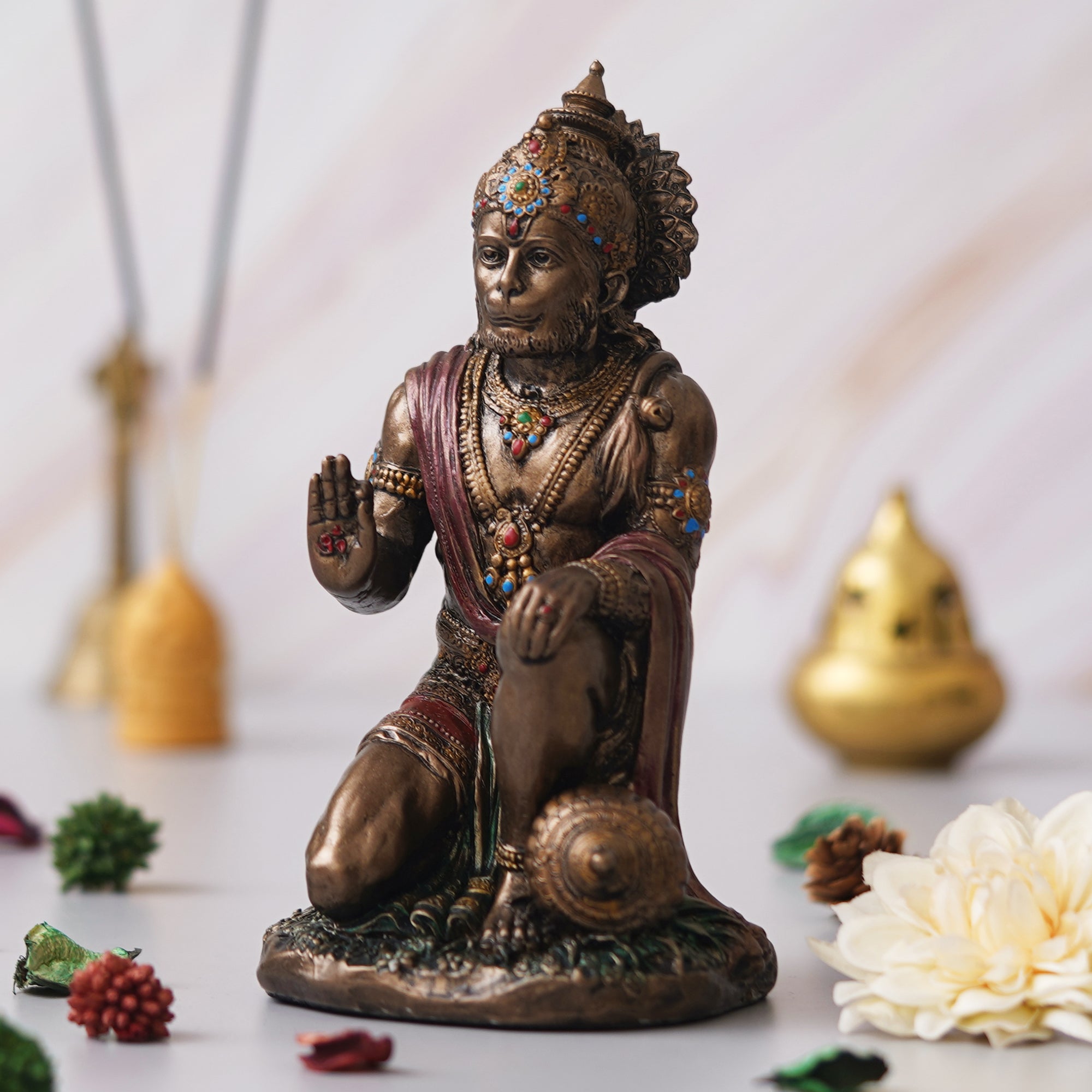 eCraftIndia Rustic Gold Blessing Hanuman Statue Sitting with Gada 5