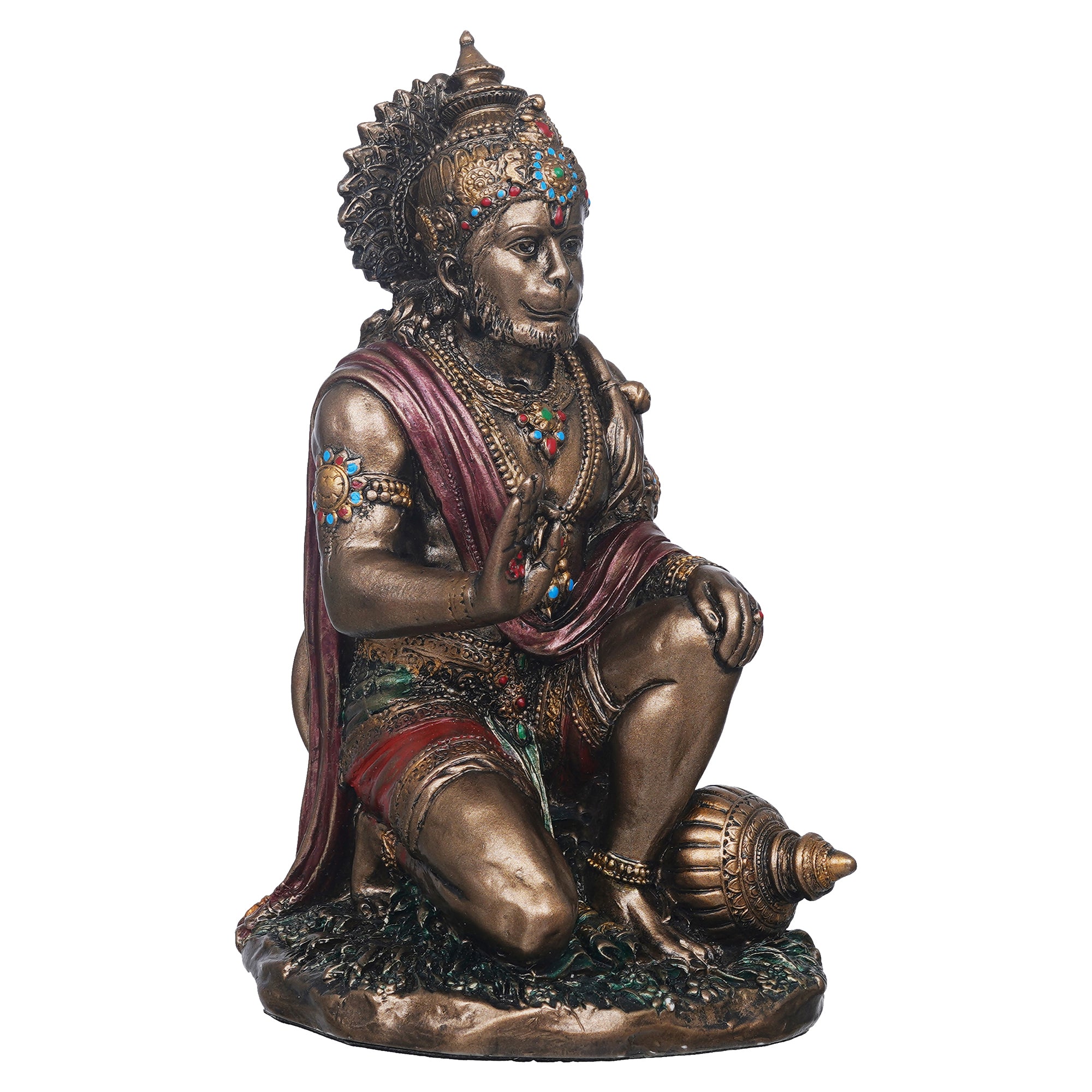 eCraftIndia Rustic Gold Blessing Hanuman Statue Sitting with Gada 6