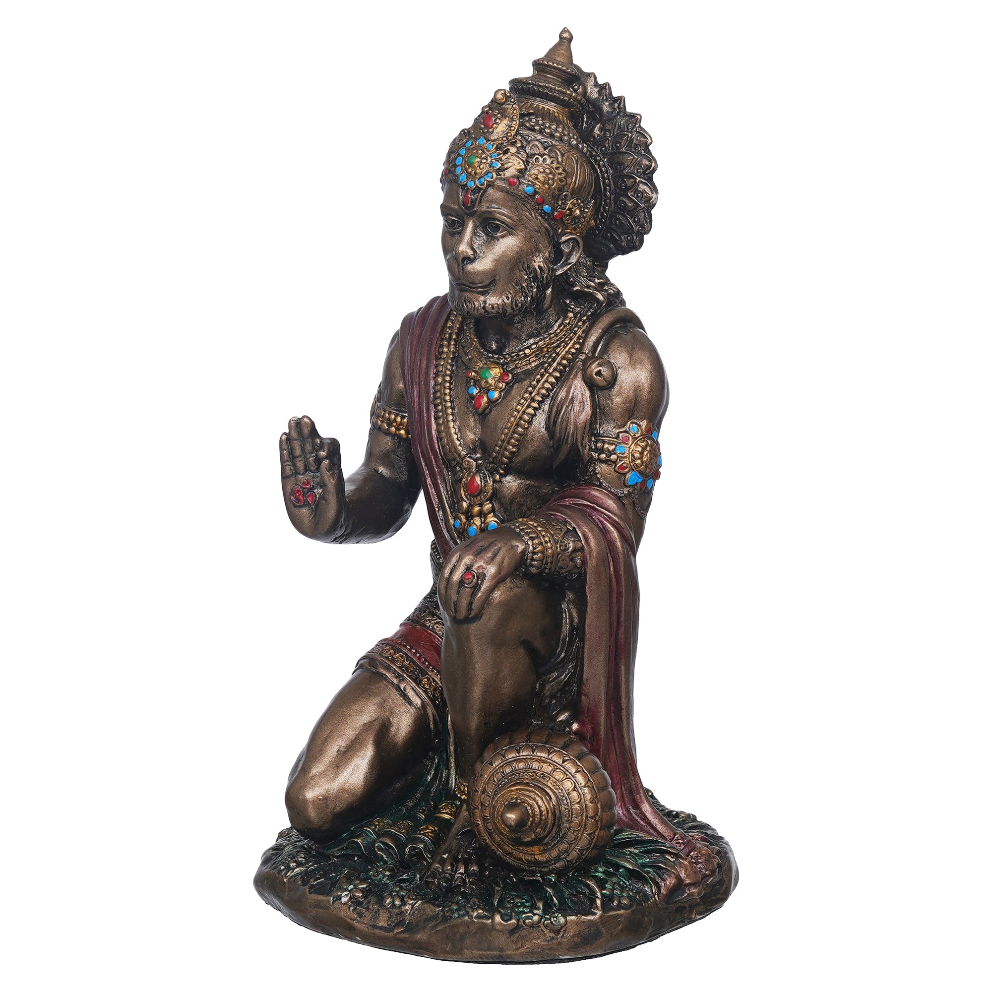 eCraftIndia Rustic Gold Blessing Hanuman Statue Sitting with Gada 7