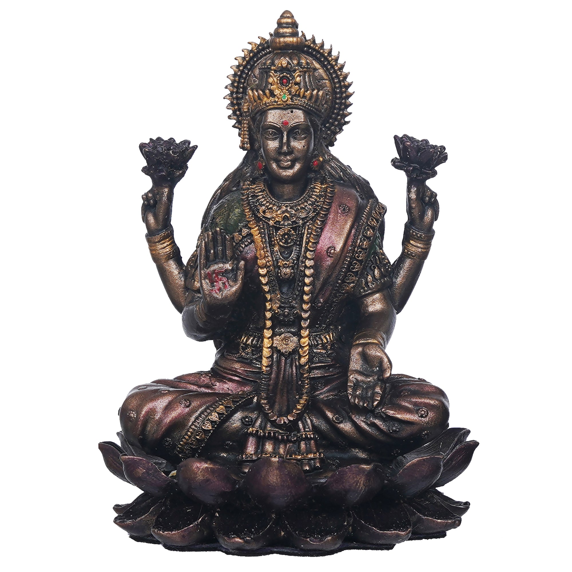 eCraftIndia Polyresin Handcrafted Blessing Goddess Lakshmi Statue sitting on the Lotus Flower 2