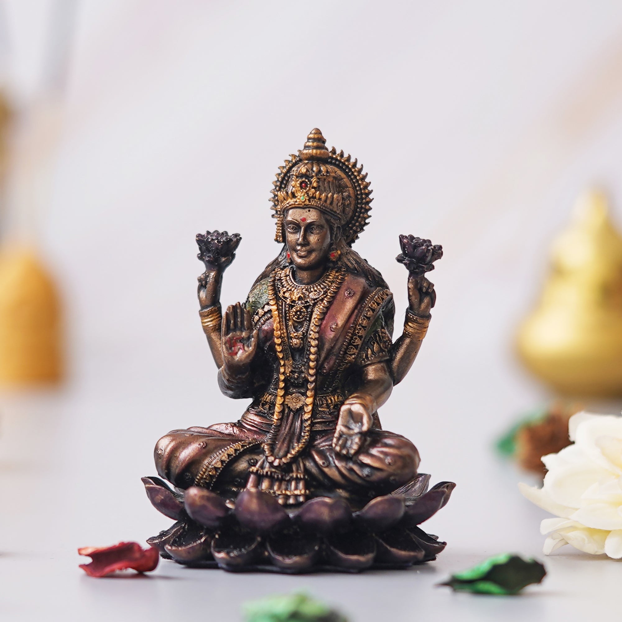 eCraftIndia Polyresin Handcrafted Blessing Goddess Lakshmi Statue sitting on the Lotus Flower 5