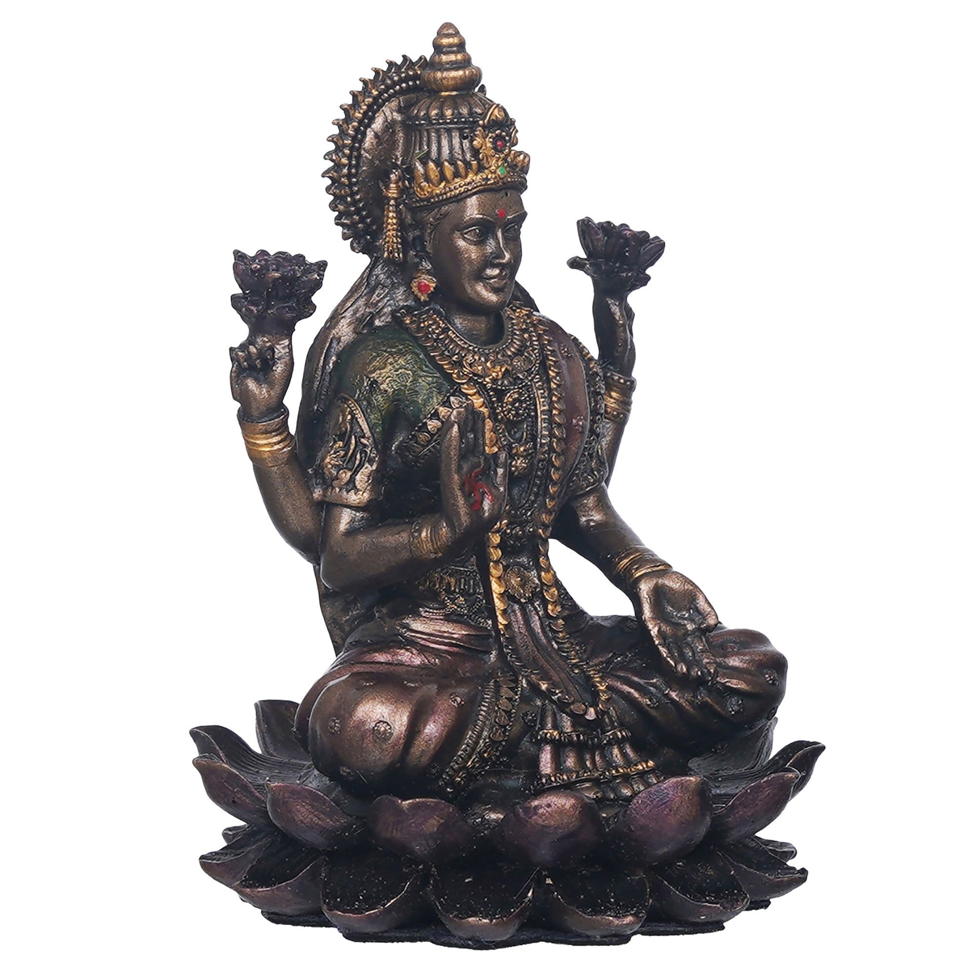 eCraftIndia Polyresin Handcrafted Blessing Goddess Lakshmi Statue sitting on the Lotus Flower 6