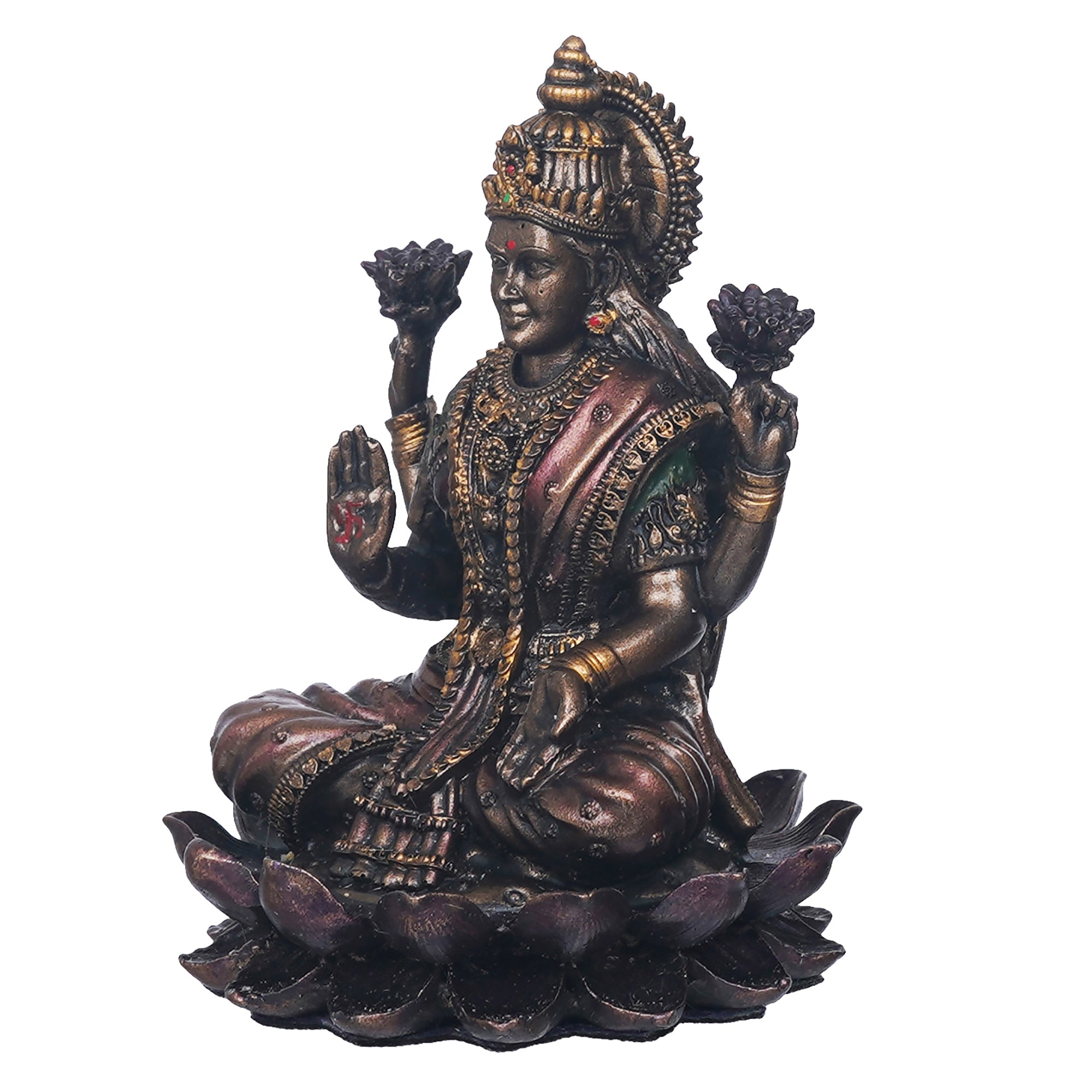 eCraftIndia Polyresin Handcrafted Blessing Goddess Lakshmi Statue sitting on the Lotus Flower 7