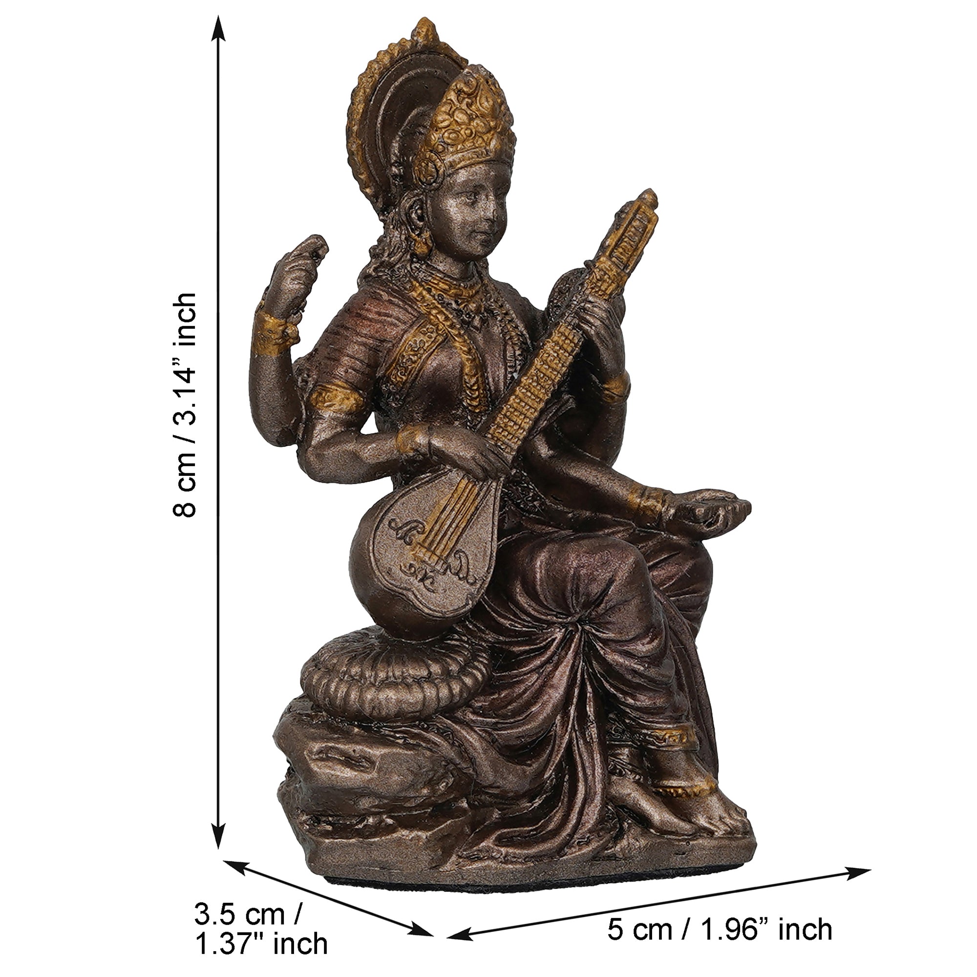 Goddess Saraswati Playing Veena Cold Cast Bronze Resin Decorative Figurine 3