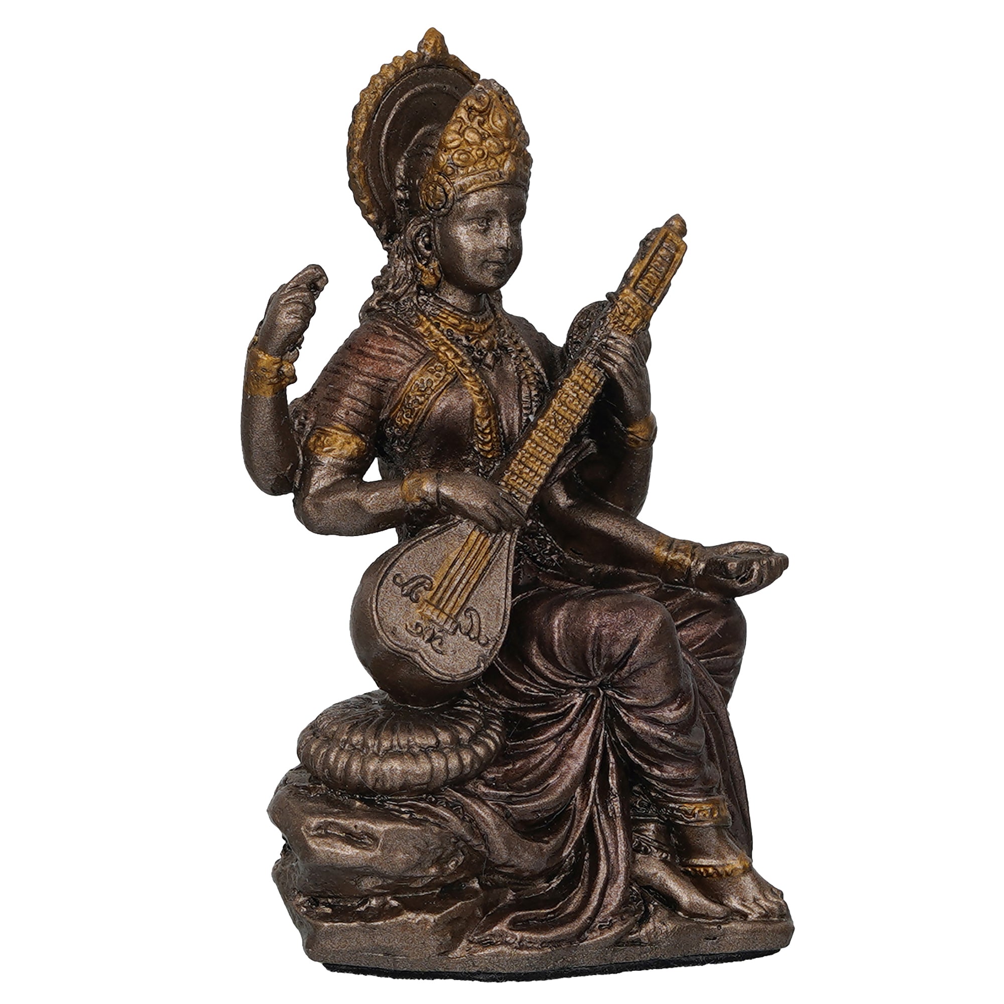 Goddess Saraswati Playing Veena Cold Cast Bronze Resin Decorative Figurine 4