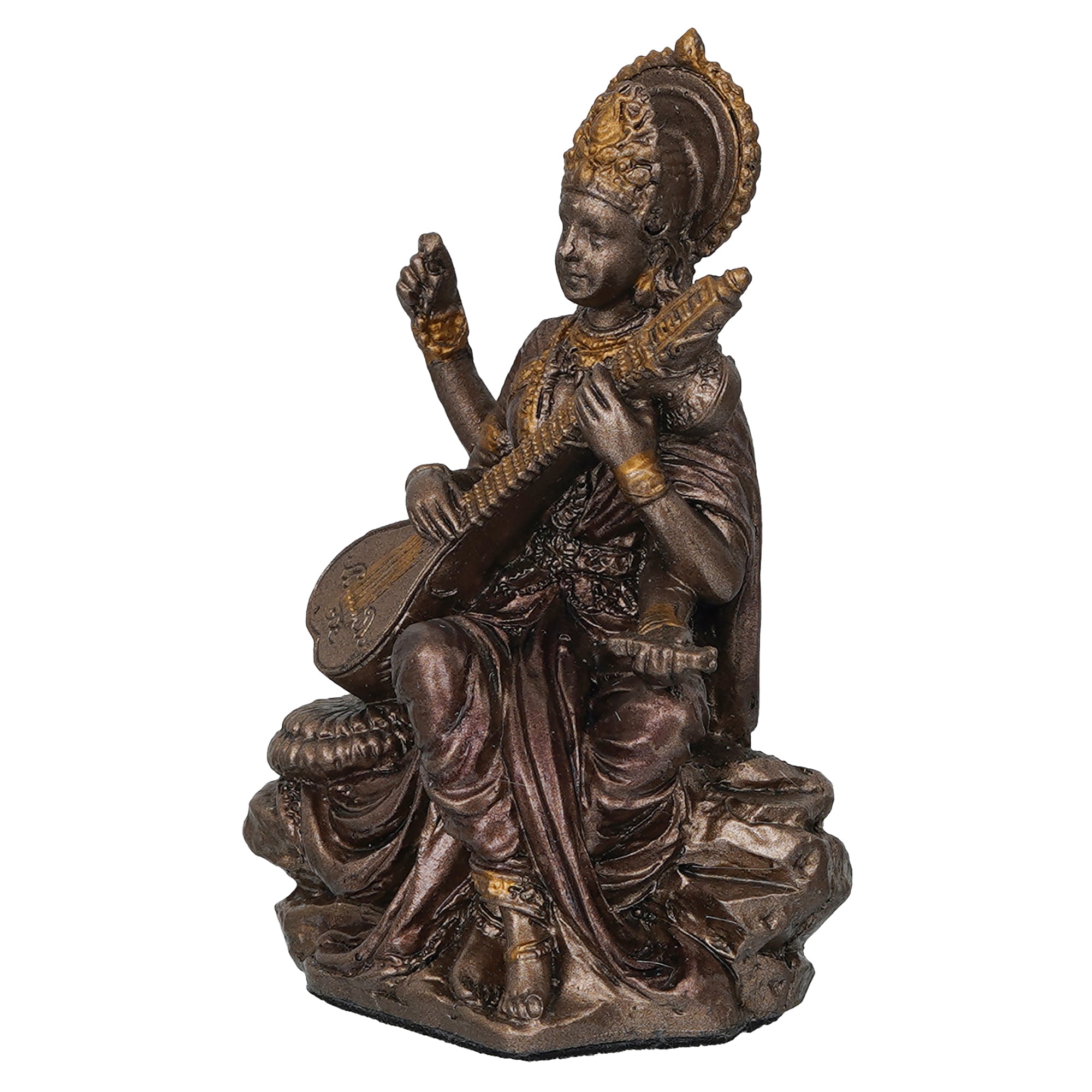 Goddess Saraswati Playing Veena Cold Cast Bronze Resin Decorative Figurine 5