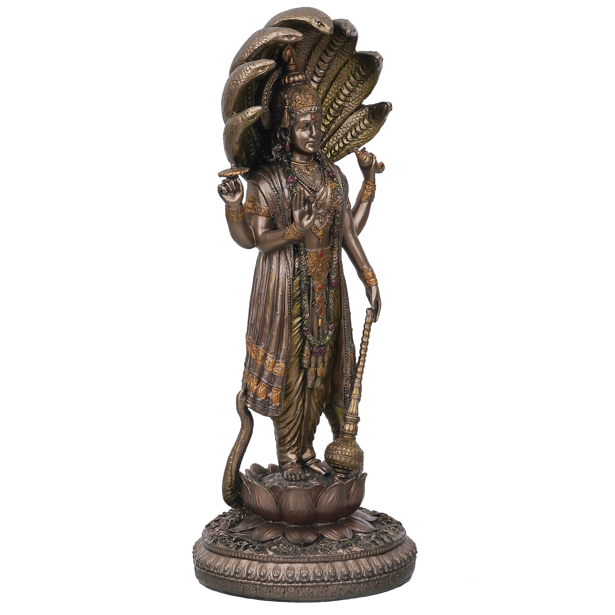 Cold Cast Bronze Resin Lord Vishnu On A Lotus Statue 1