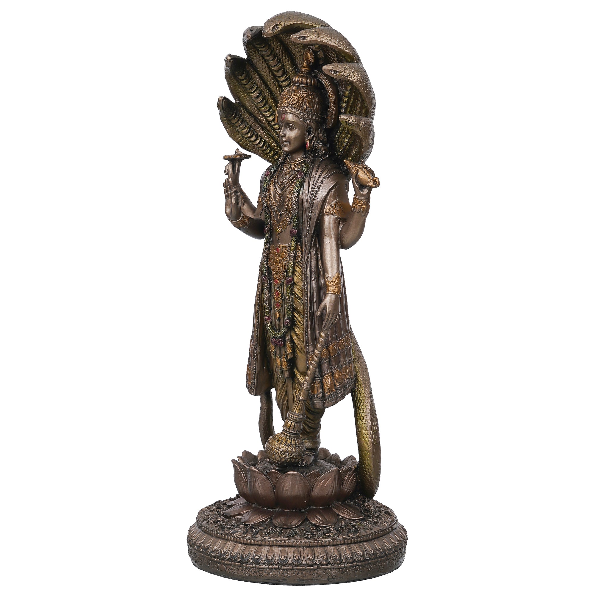 Cold Cast Bronze Resin Lord Vishnu On A Lotus Statue 2